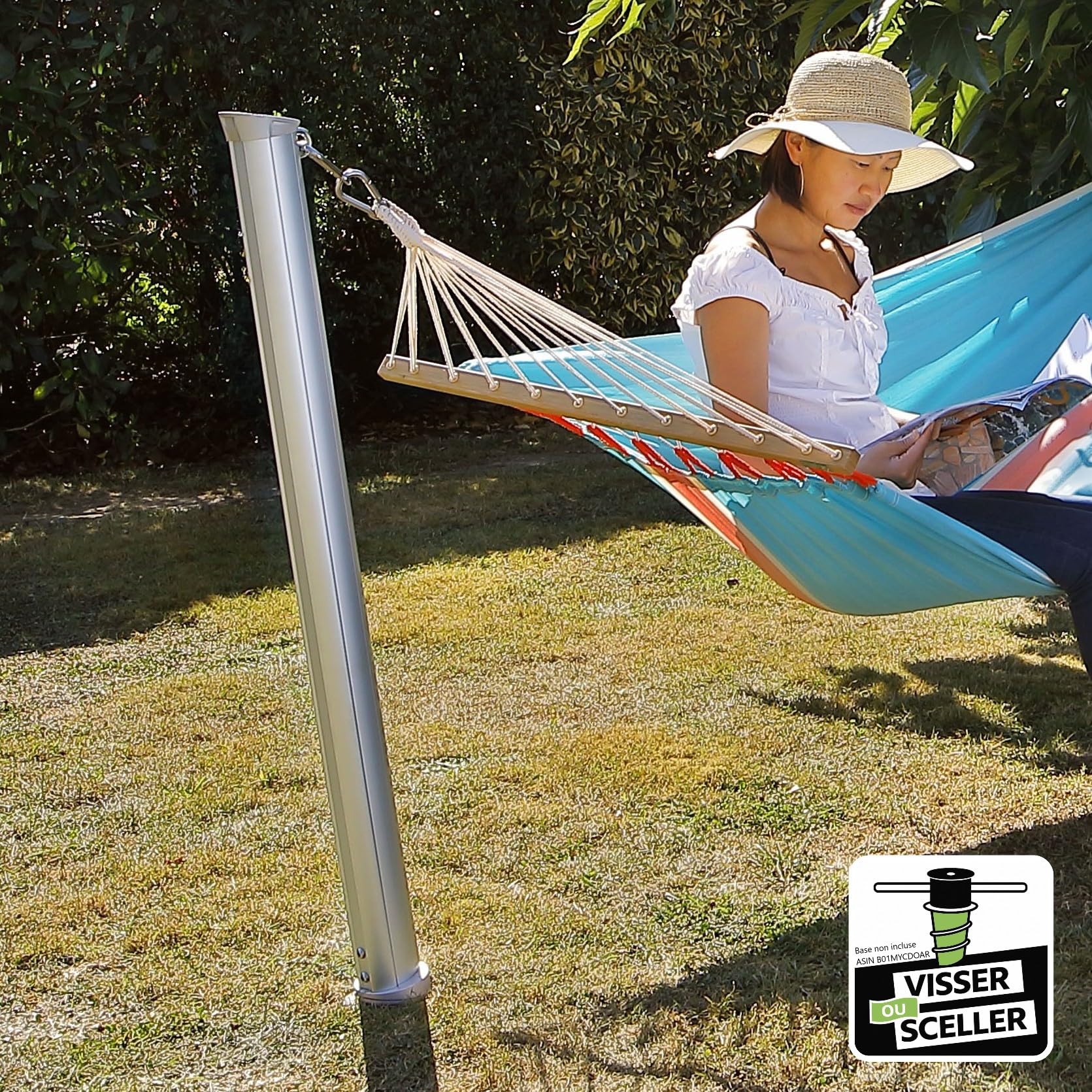 Poteau pour Hamac Gard&Rock en Aluminium – avec ou sans Arbre | Fixation Amovible et Multi-Terrains à insérer dans Base d’Ancrage (non incluse) – Terrasse, Jardin et Bord de Piscine