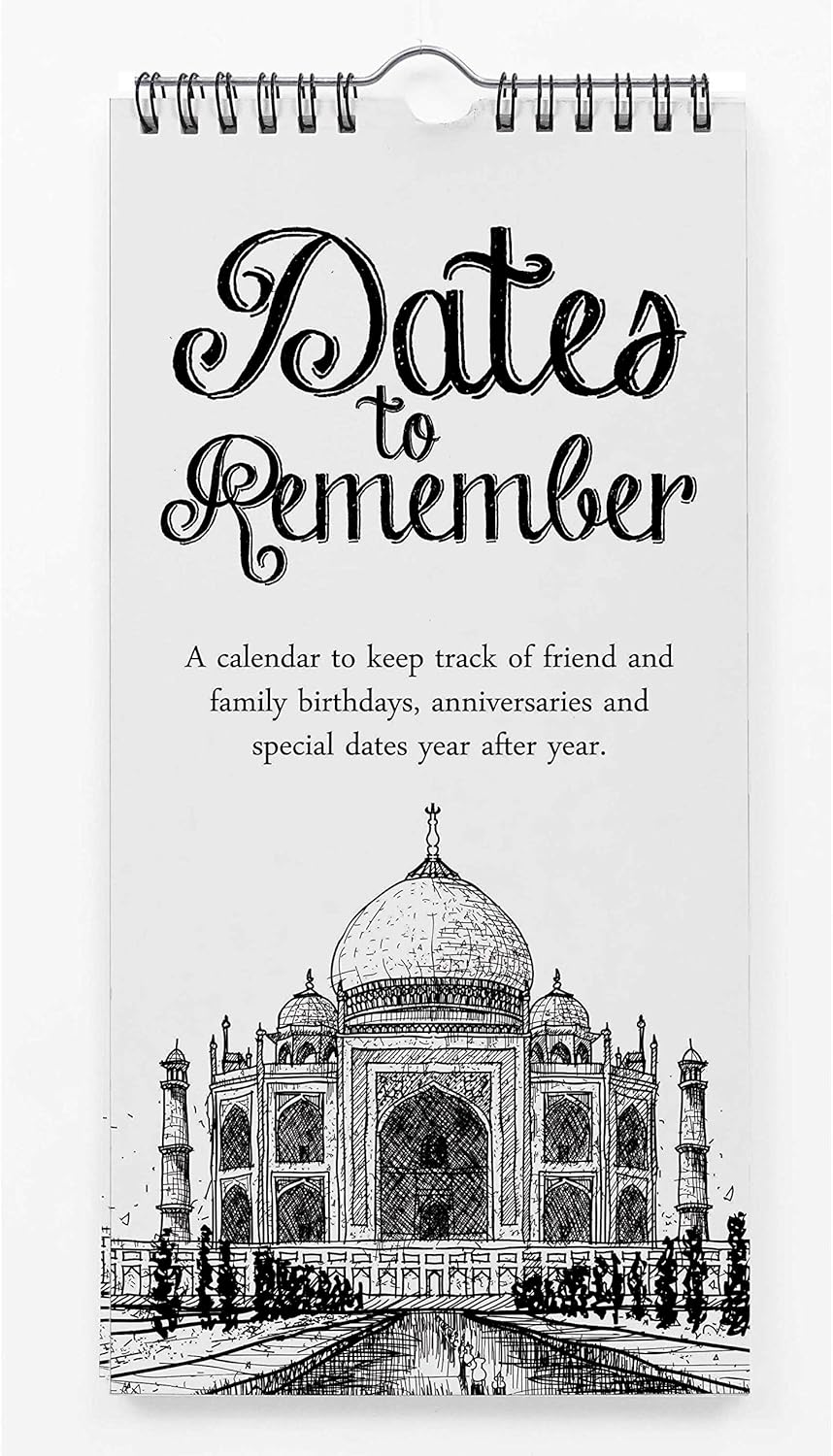 Inkdotpot Taj Mahal Perpetual Calendar Birthday Wall Hanging Anniversary Special Event Reminder Calendar Book Journal Stationary Wall Hanging Birthday Gift Card Planner Organizer