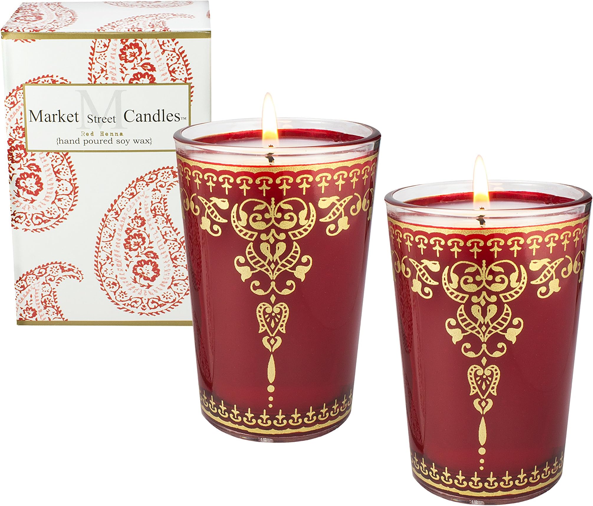 Market Street Candles Moroccan Tea Rose Scented Soy Wax Candle, 10.5 oz, Red (2)