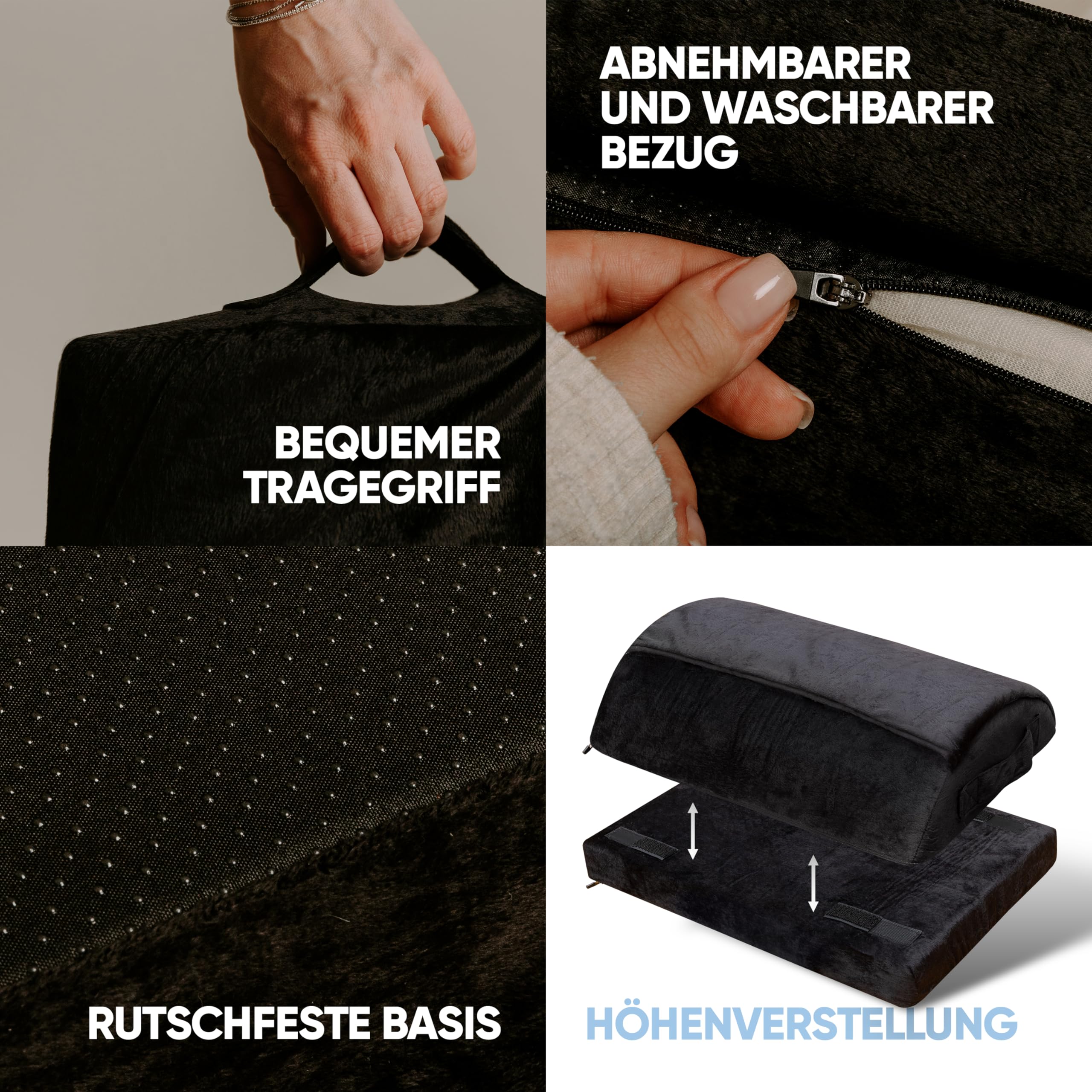 Björn&Schiller Ergonomische Fußstütze, höhenverstellbare warme Fußstütze mit integrierter Fußtasche, orthopädisches Kissen, ideal für Büro, Büro und Home Office