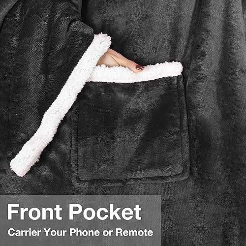 Miniatura 4 de Catalonia - Manta de forro polar tipo sherpa con mangas y bolsillo, microfelpa abrigada y cómoda para ver TV, manta para adultos, mujeres y hombres,