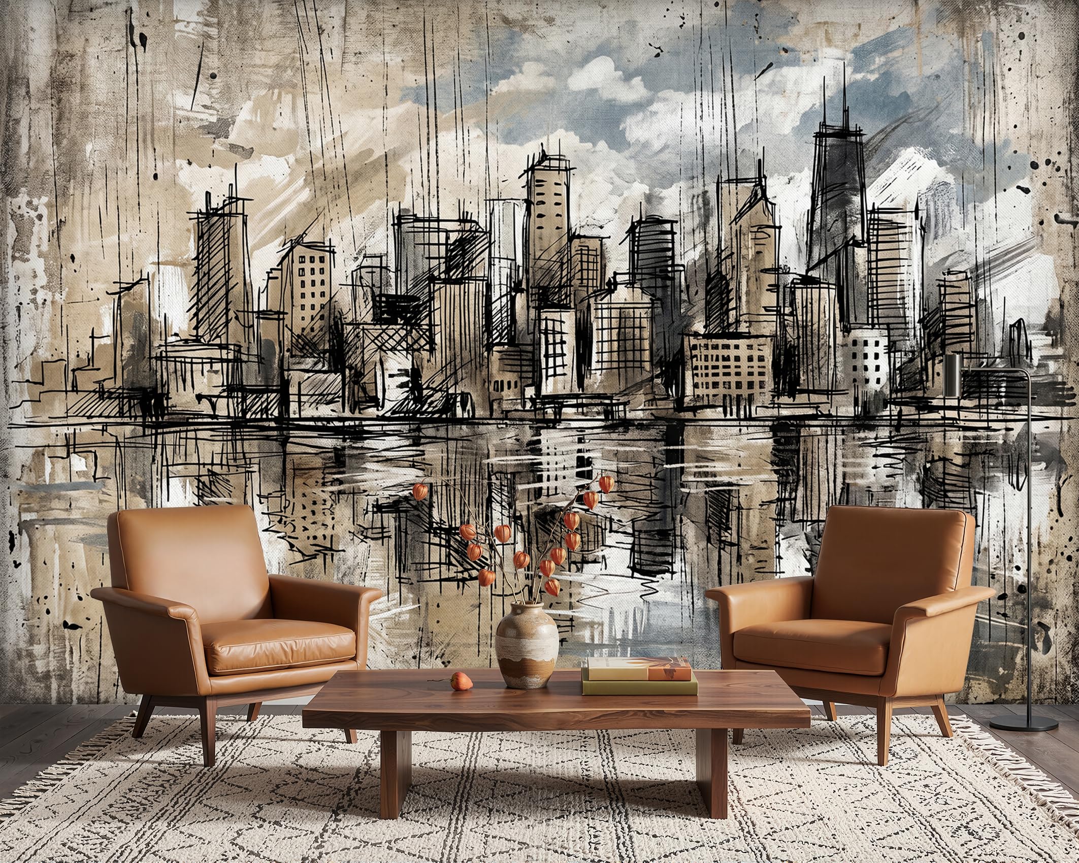 PaxGloz Industrial Vintage Cityscape Photo Wallpaper, Black and White City Wall Mural for Living Room & Bedroom, Non-Woven Decorative Wall Art 450x315 cm — image 1