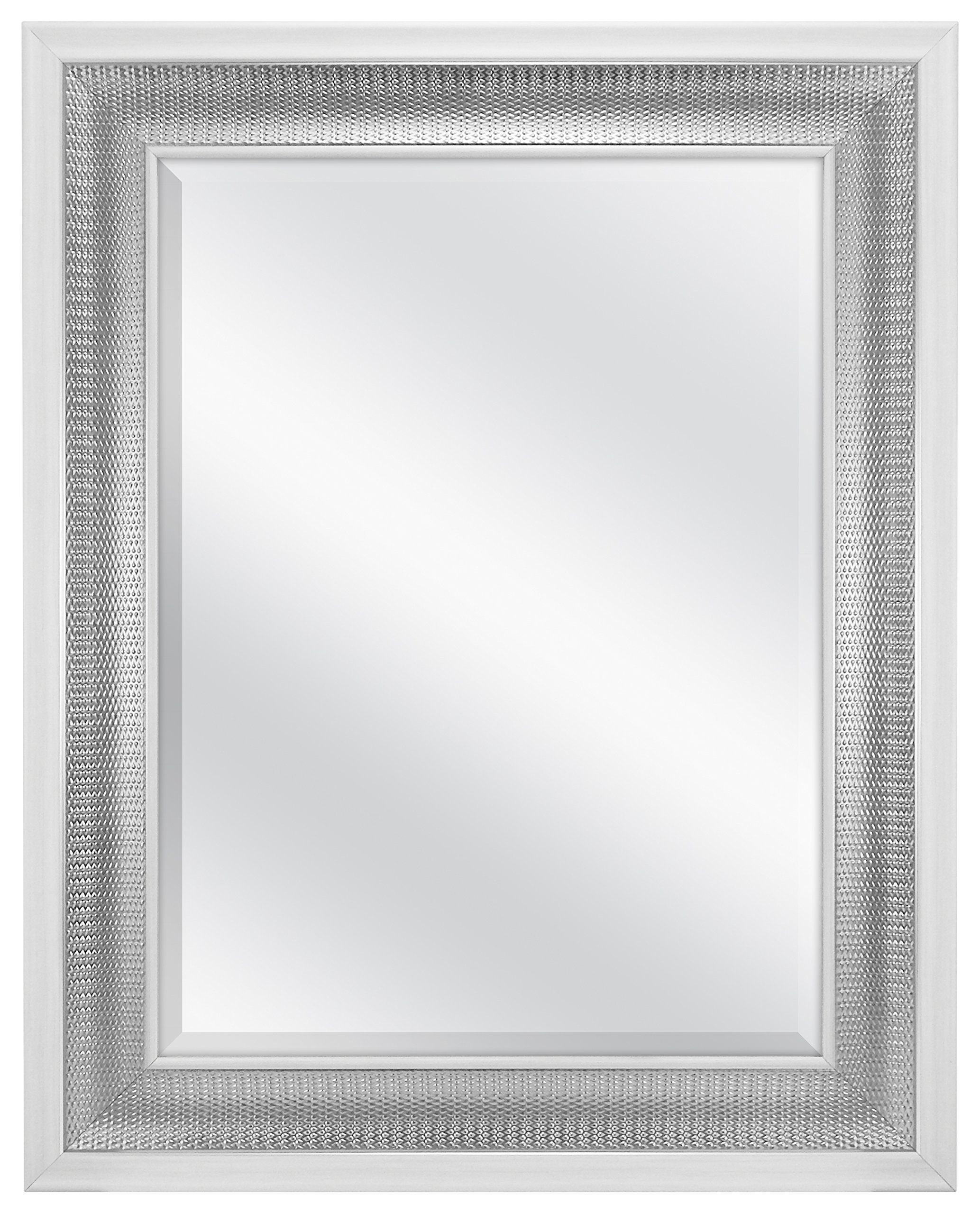 MCS - 83041 18x24 Inch Beveled Wall Mirror White and Woven Silver Finish, 24.5 x 30.5 Inch