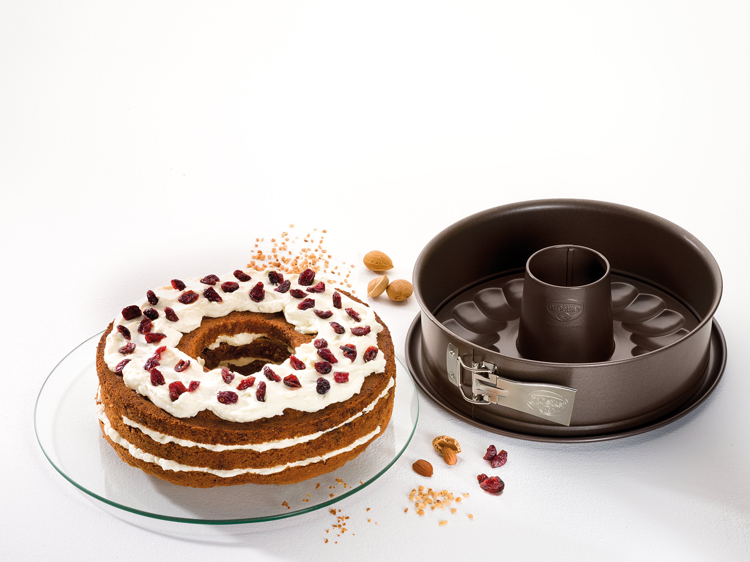 Dr. Oetker Moule à charnière avec Fond Tubulaire et Service Ø 28 cm Édition de pâtisserie – Moule avec revêtement antiadhésif renforcé en céramique, Fond résistant aux coupures et aux Rayures