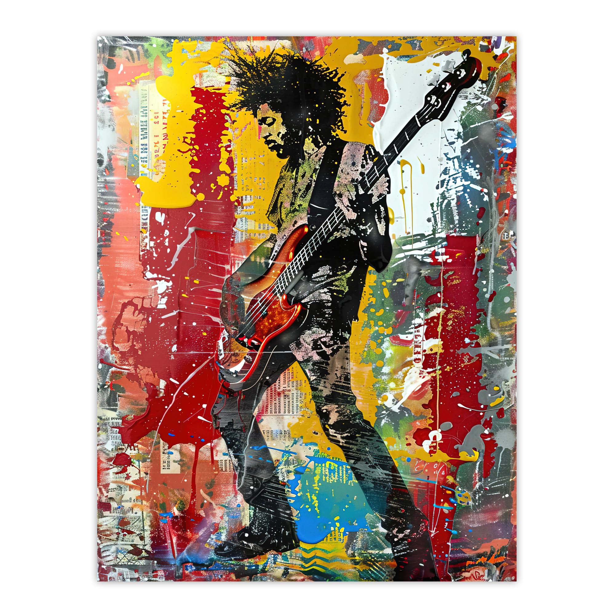 Artery8 Colourful Bassist Rocker Portrait Street Art Living Room Large Wall Art Poster Print Thick Paper 18X24 Inch