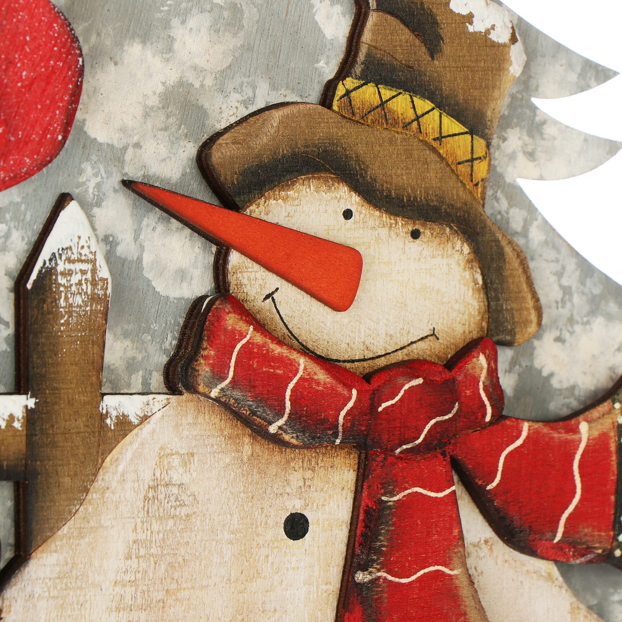 COM-FOUR® Supporto decorativo per Natale - Albero di Natale in legno - Albero di Natale con pupazzo di neve per la decorazione (01 pezzo - abete bianco 38cm)