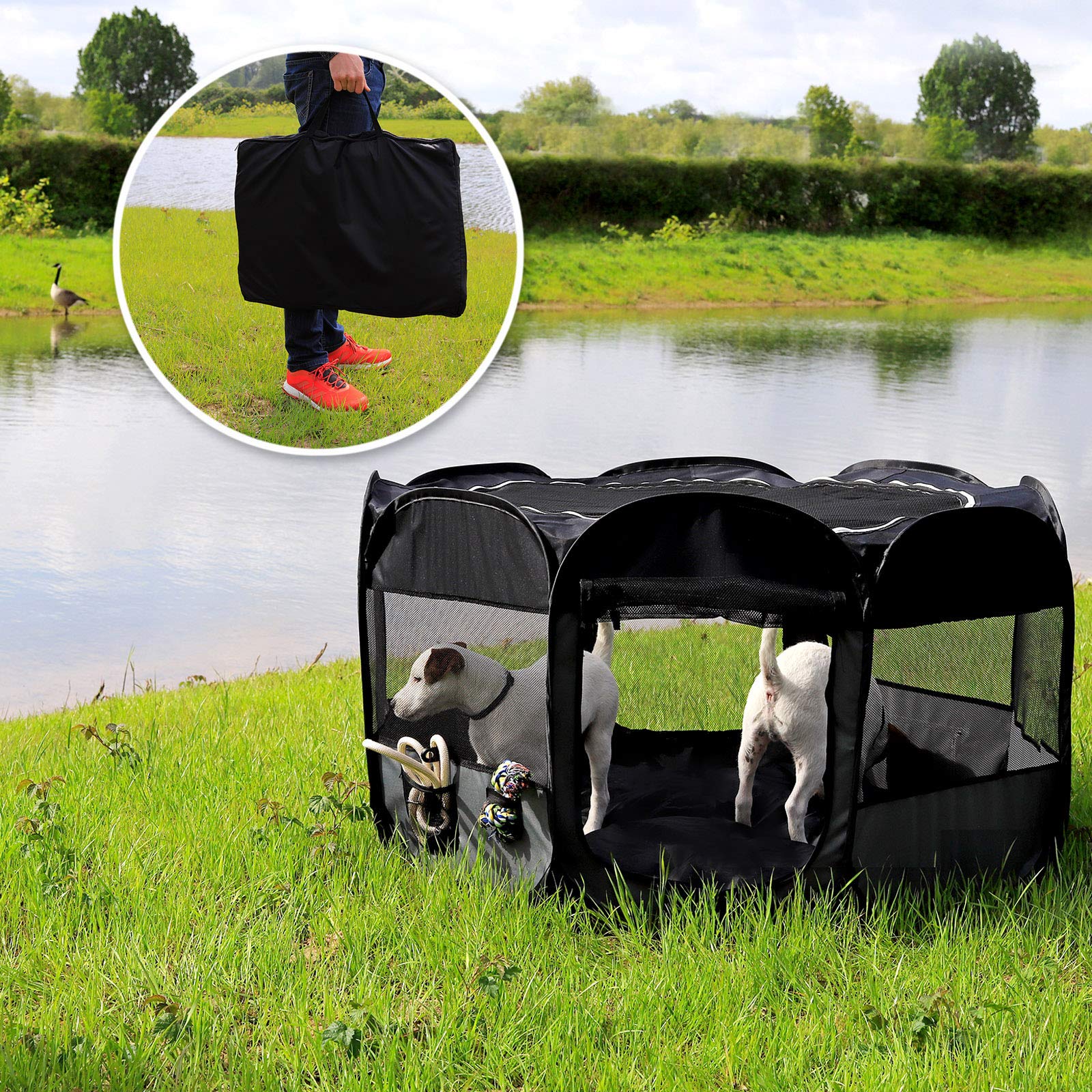 lionto Recinto per Cuccioli realizzato in Tessuto Oxford Recinto esterno per Animali 100 cm Ø Altezza 64 cm, Nero/Grigio