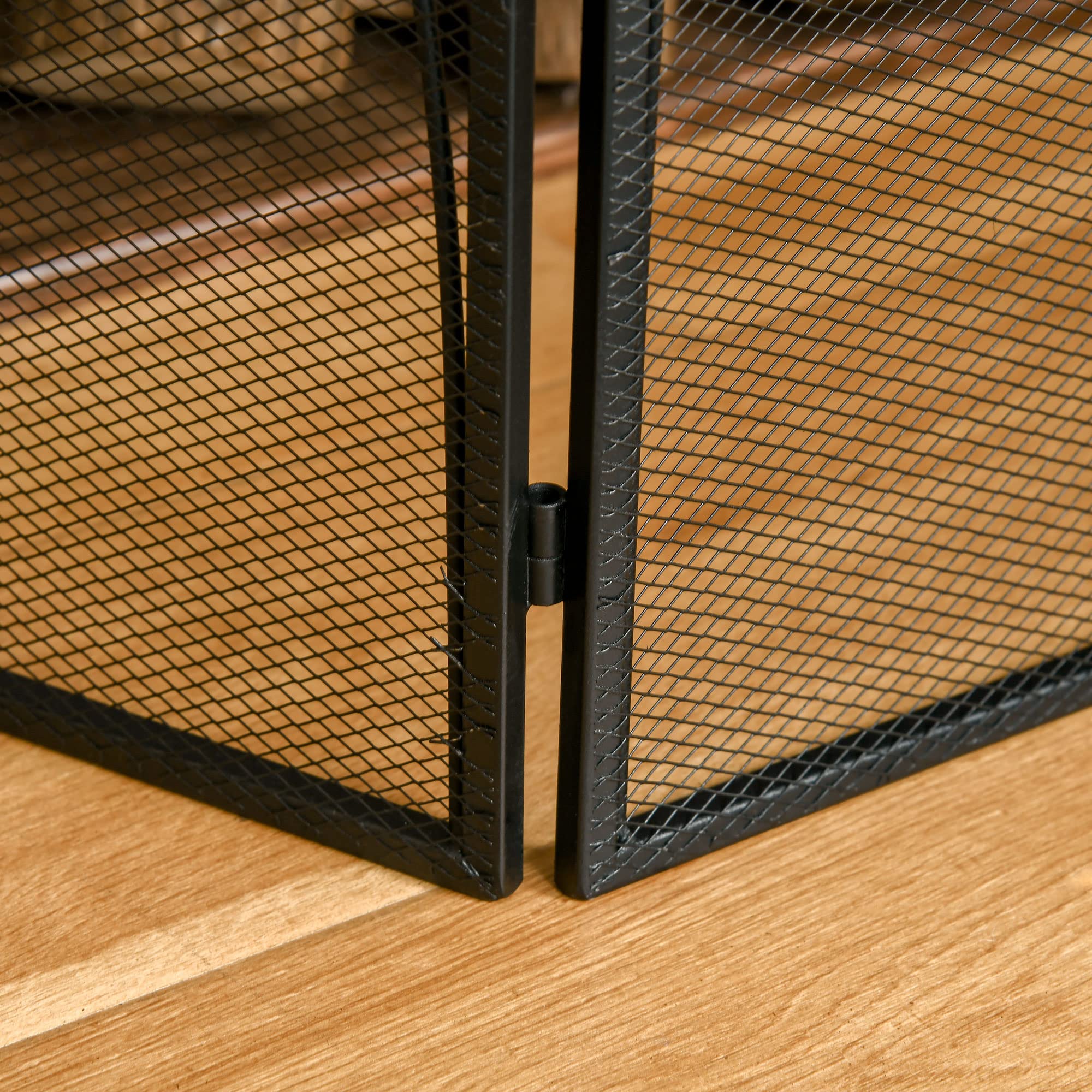HOMCOM Salvette pliante écran protecteur de Cheminée 3 panneaux avec charnières et structure en métal décorative 126 x 2 x 76 cm Noir