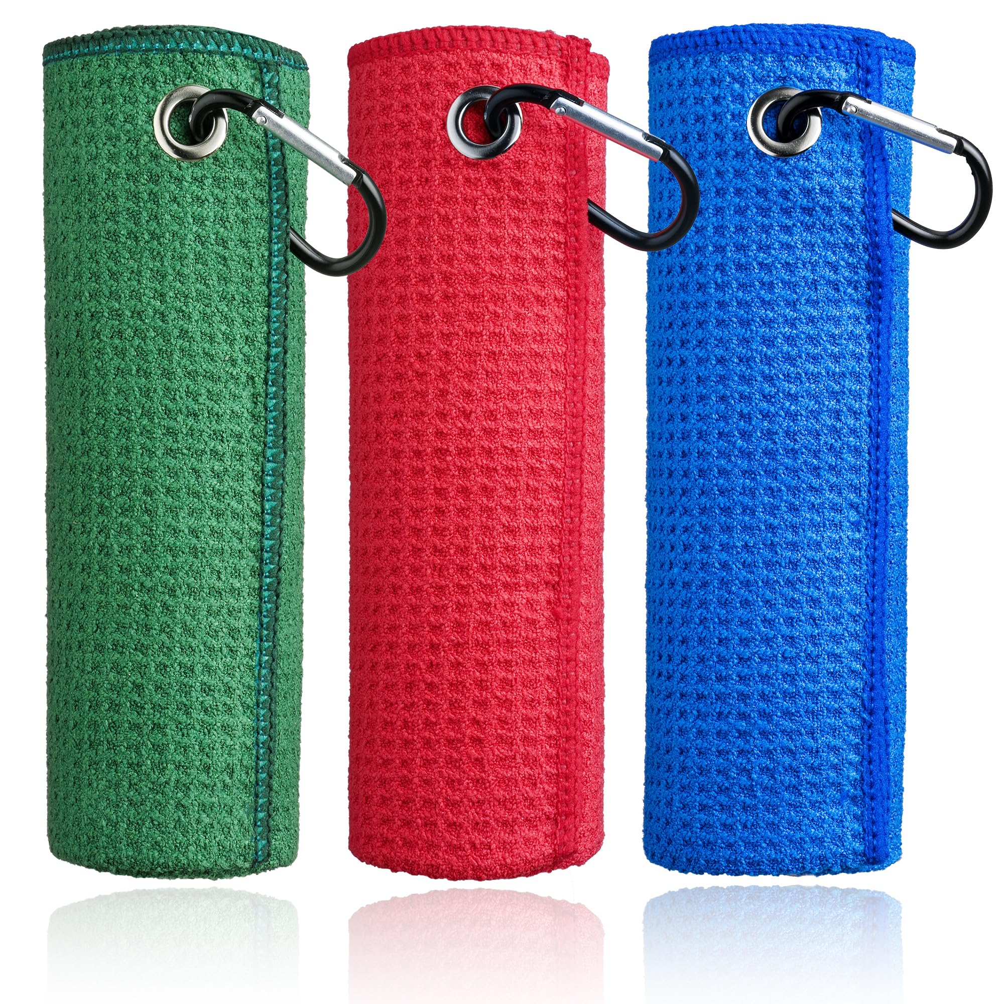 Mile High Life Microfiber Golf Towel 3 Pack, 16" X 16", Waffle Pattern Design with Carabiner Clip, Super Absorbent, Small Golf Ball Towels, Golf Bag Accessories for Men and Women, Golf Gift