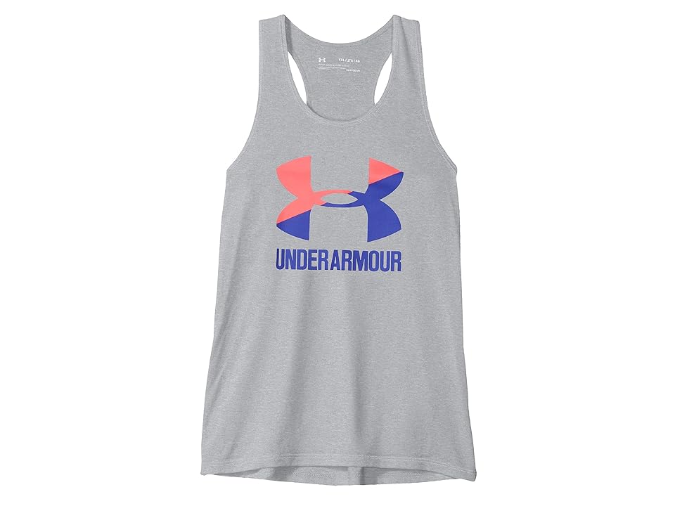 

Under Armour Kids UA Big Logo Slash Tank Top (Big Kids) (Steel Light Heather/Penta Pink) Girl's Sleeveless