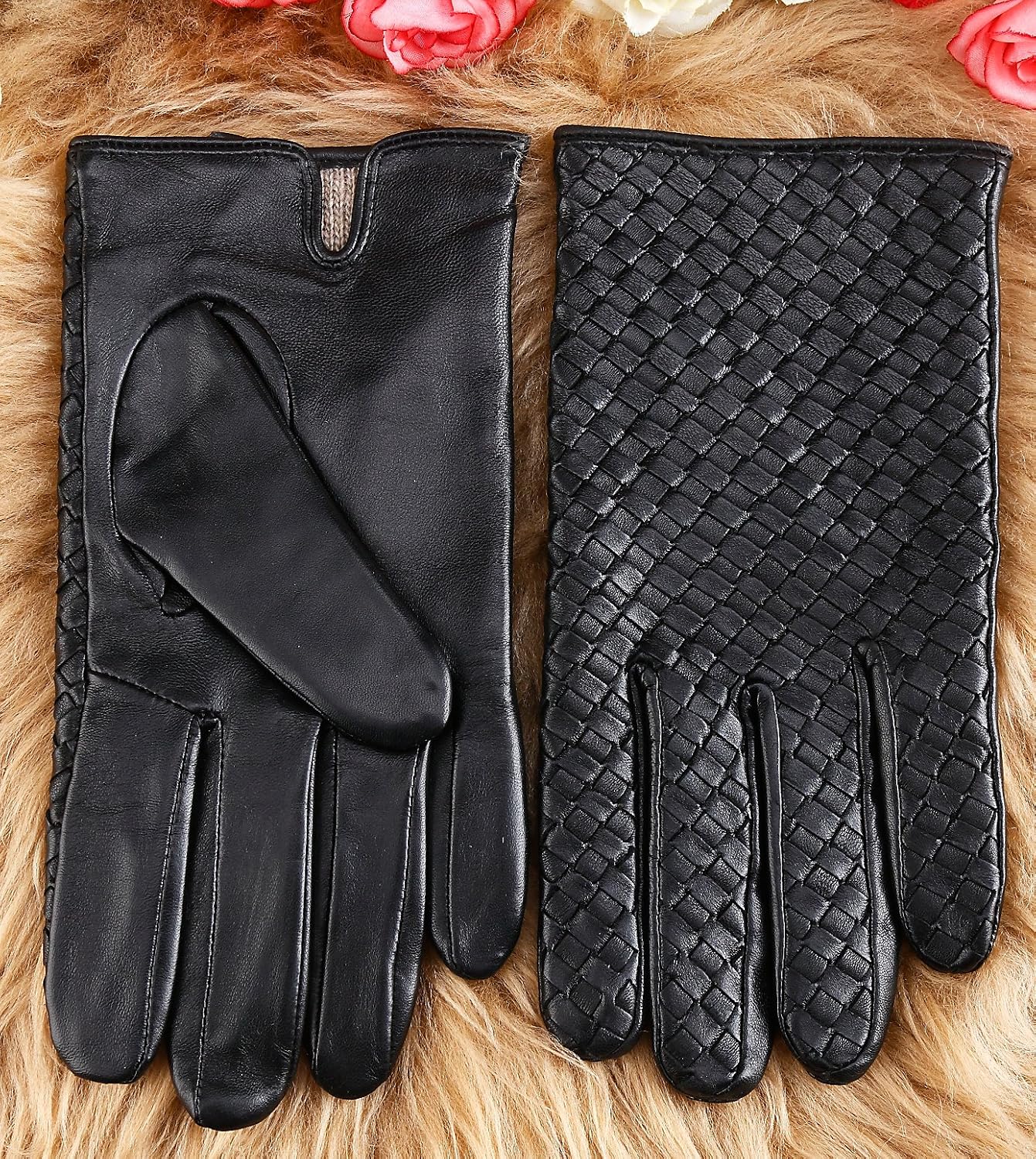 Men's Nappa Leather Gloves Classic Braided Lines Gloves Winter Gloves Warm Lining