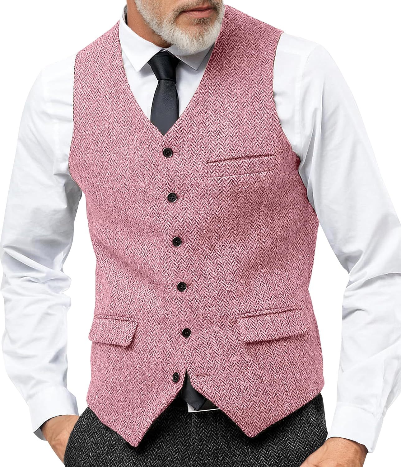 Mens Tweed Suit Vest Vintage Waistcoat for Men Formal Slim Fit Suit Vest Herringbone Prom Waistcoat Groomsmen