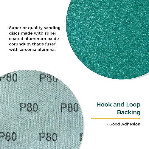 Miniatura 5 de S SATC Papel de arena de 5 pulgadas, discos de lijado con gancho y bucle, disco de lijado de película verde de grano 180, paquete de 50 almohadillas