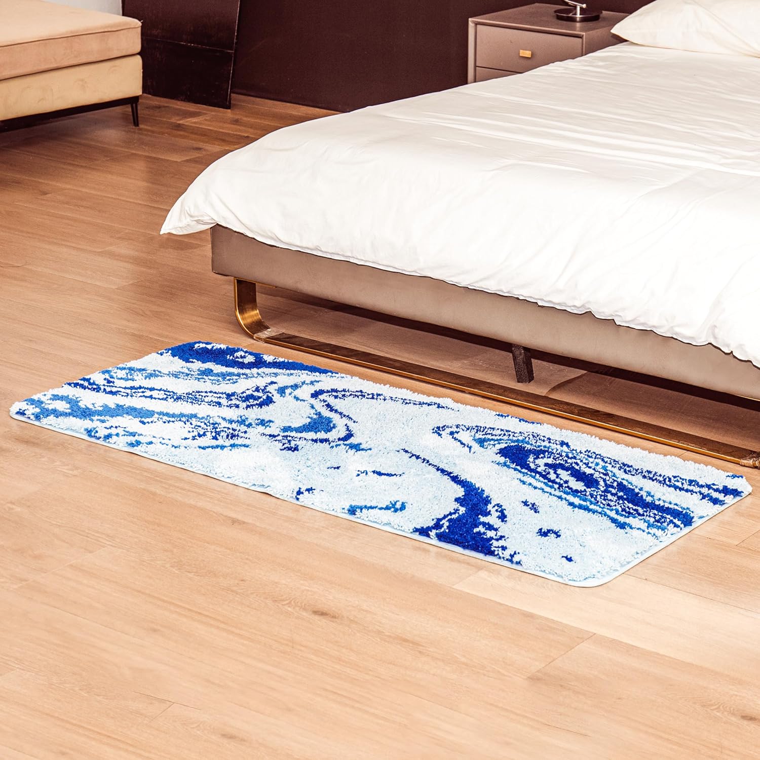 Bathroom Rug, Shaggy Soft, Absorbent Microfiber Bath Rugs, Non-Slip, Quick Dry, Thick Plush, Machine Washable Dry Bath Mats for Bathroom, Tub and Shower, Rectangular (Blue/Light Blue, 44X24)