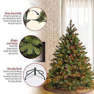 National Tree Company Pre-Lit 'Feel Real' Artificial Full Downswept Christmas Tree, Green, Douglas Fir, Multicolor Lights, Includes Stand, 4.5 feet