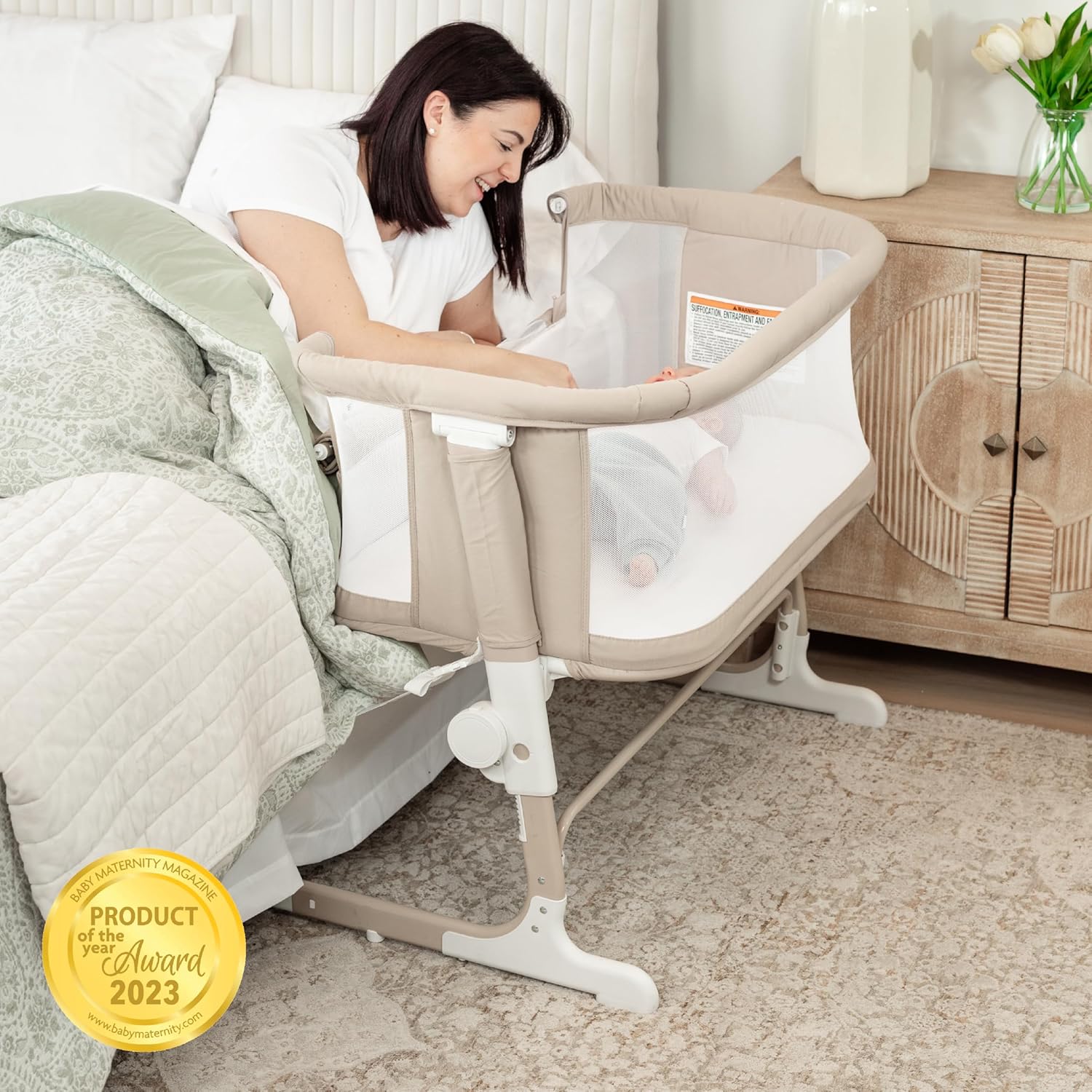 Baby Delight Beside Me™ Dreamer Bassinet | Bedside Sleeper | 8-Position Height Adjustment | Organic Sesame