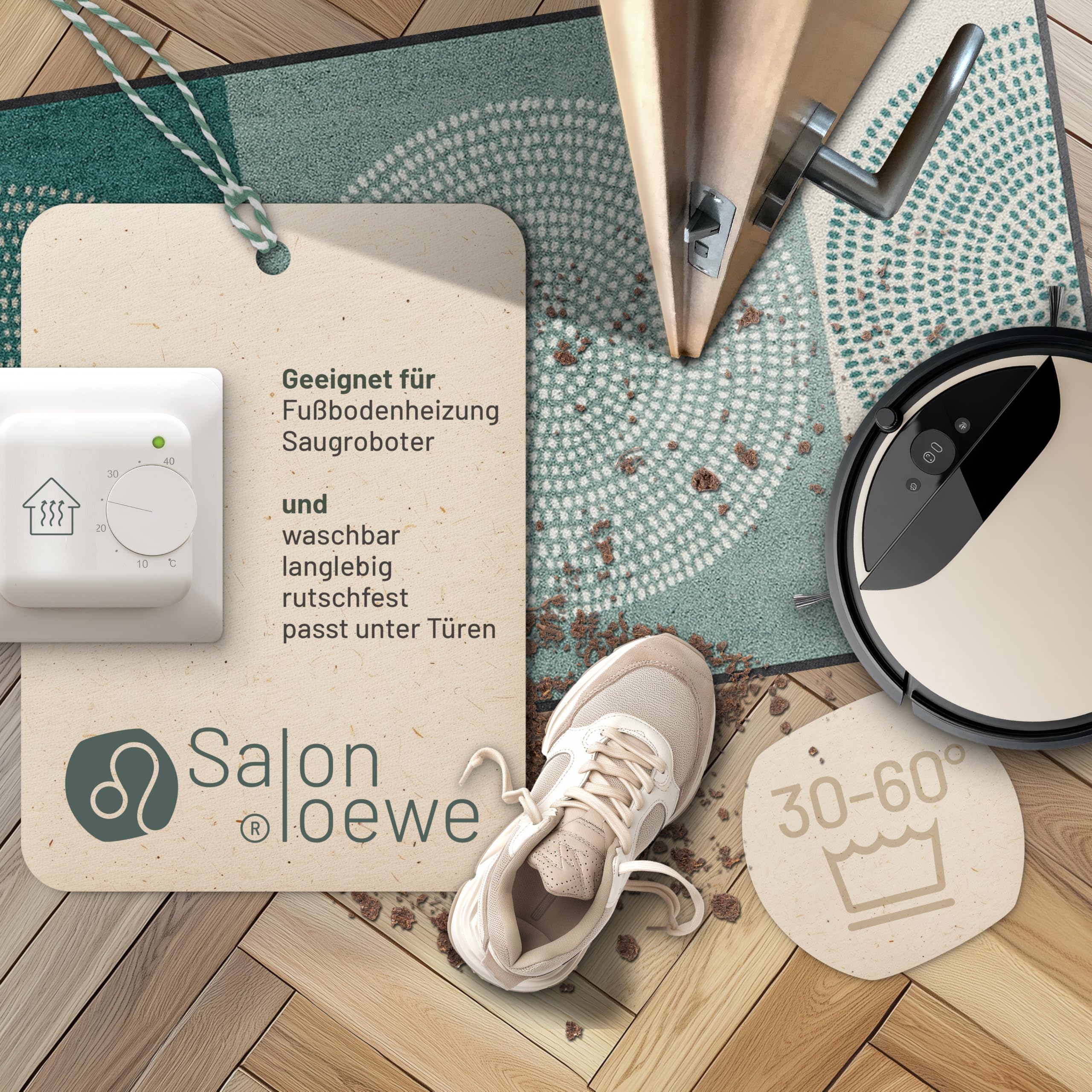 Salonloewe Fussmatte Nestor sage-beige I Schmutzfangmatte & Fußabtreter für Innen 75 x 120 cm