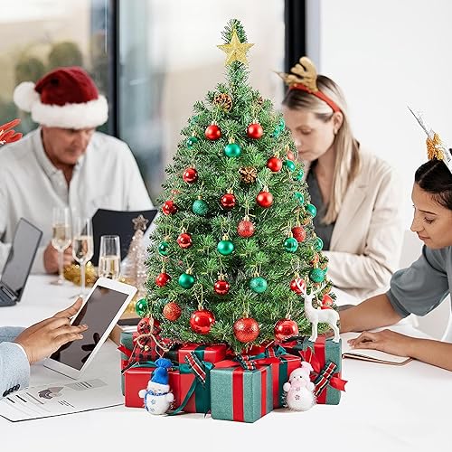 Miniatura 8 de Yaheetech Mini árbol de Navidad artificial de mesa de 3 pies, incluye base de bolsa de tela para dormitorio, mesa, escritorio, porche, pequeño árbol