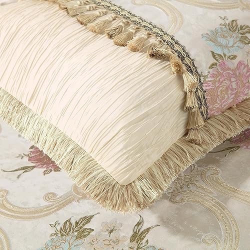 Miniatura 6 de Loom and Mill Juego de edredón floral europeo de lujo de 9 piezas, juego de ropa de cama romántico de estilo francés jacquard tamaño King con fundas