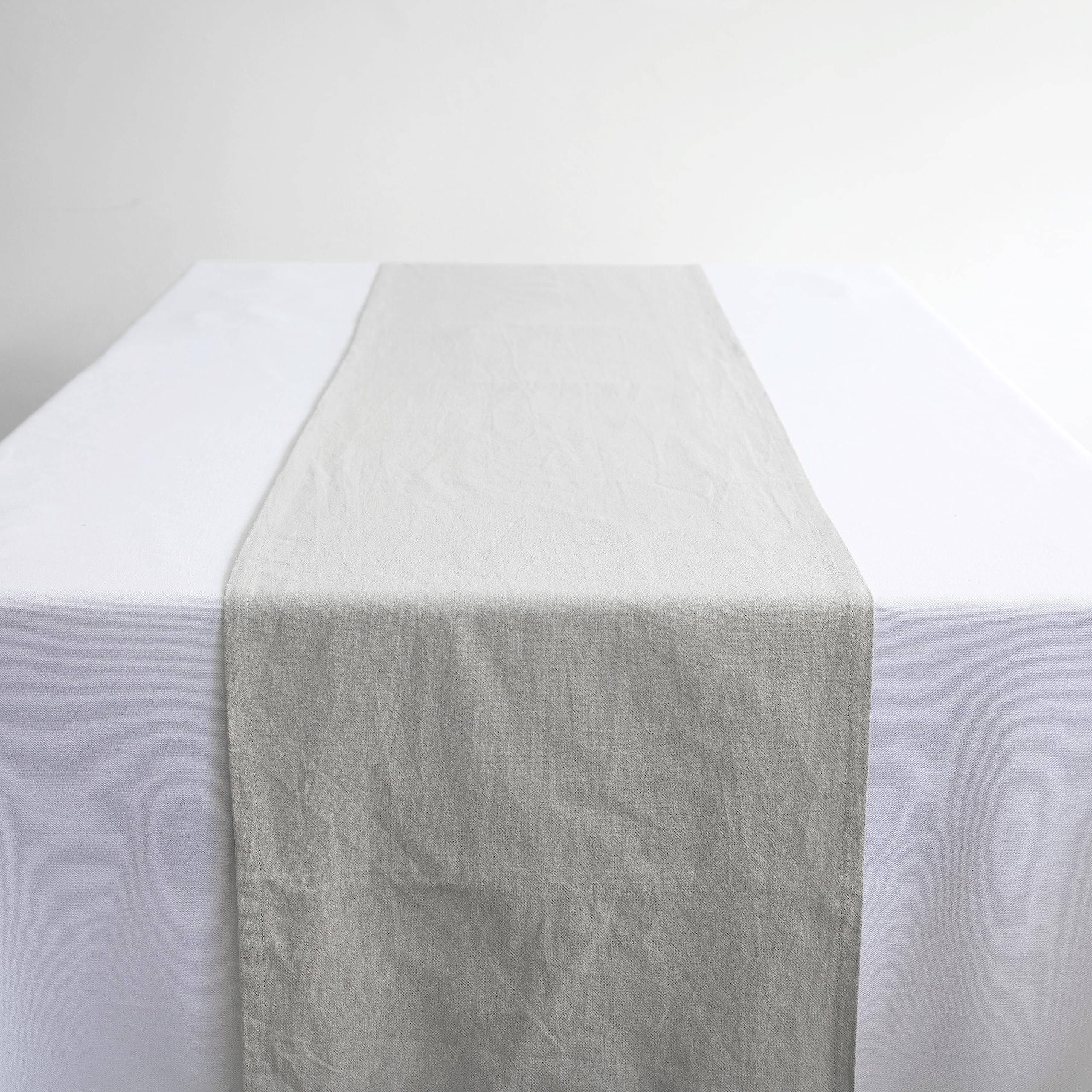 Decor Essentials Light Grey Linen Stonewash Table Runners Cloths Wedding Decorative Tableware Settings Events (Light Grey)