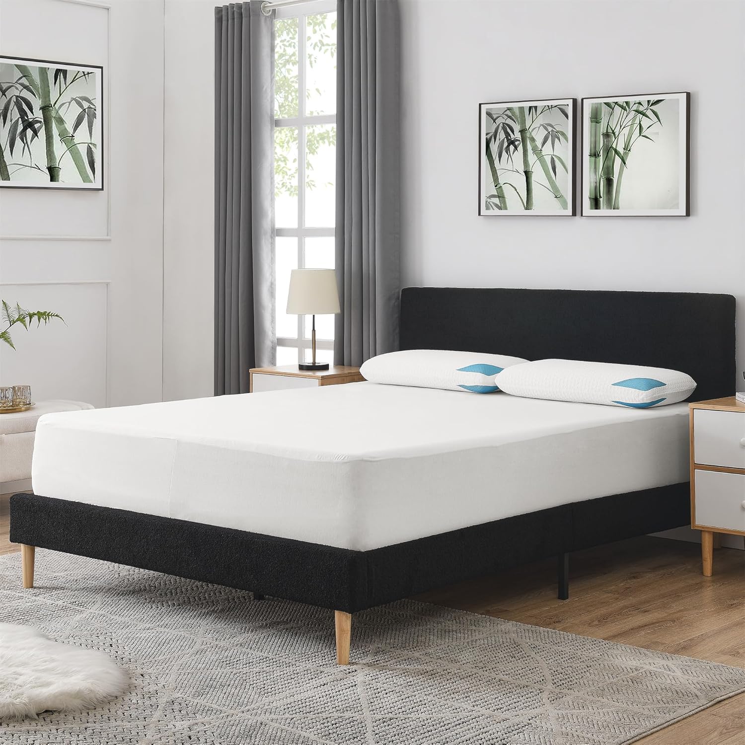 Nap&Sleep Jade Polyester Jacquard Fabric with HEIQ Adaptive Moisture Wicking technolgy Cooling Mattress Protector Twin, Full, Queen and King Sizes (Polyester, King)