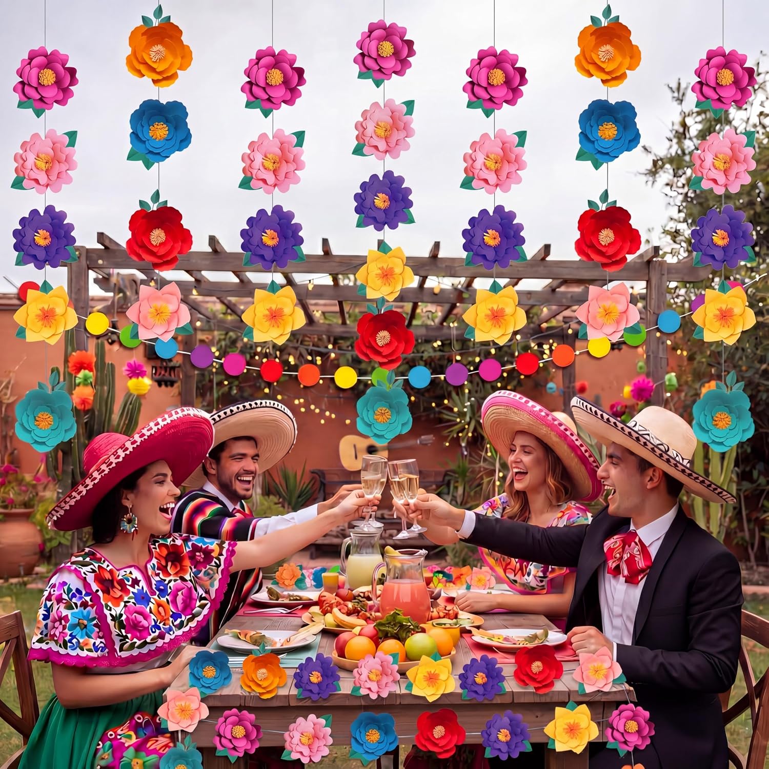 Spakon 8 Pcs Mexican Paper Flower Decorations Mexican Fiesta Garlands Cinco de Mayo Flat Floral Hanging Banner Cutouts for Birthday Decorations Baby Shower Cinco De Mayo Party Decor