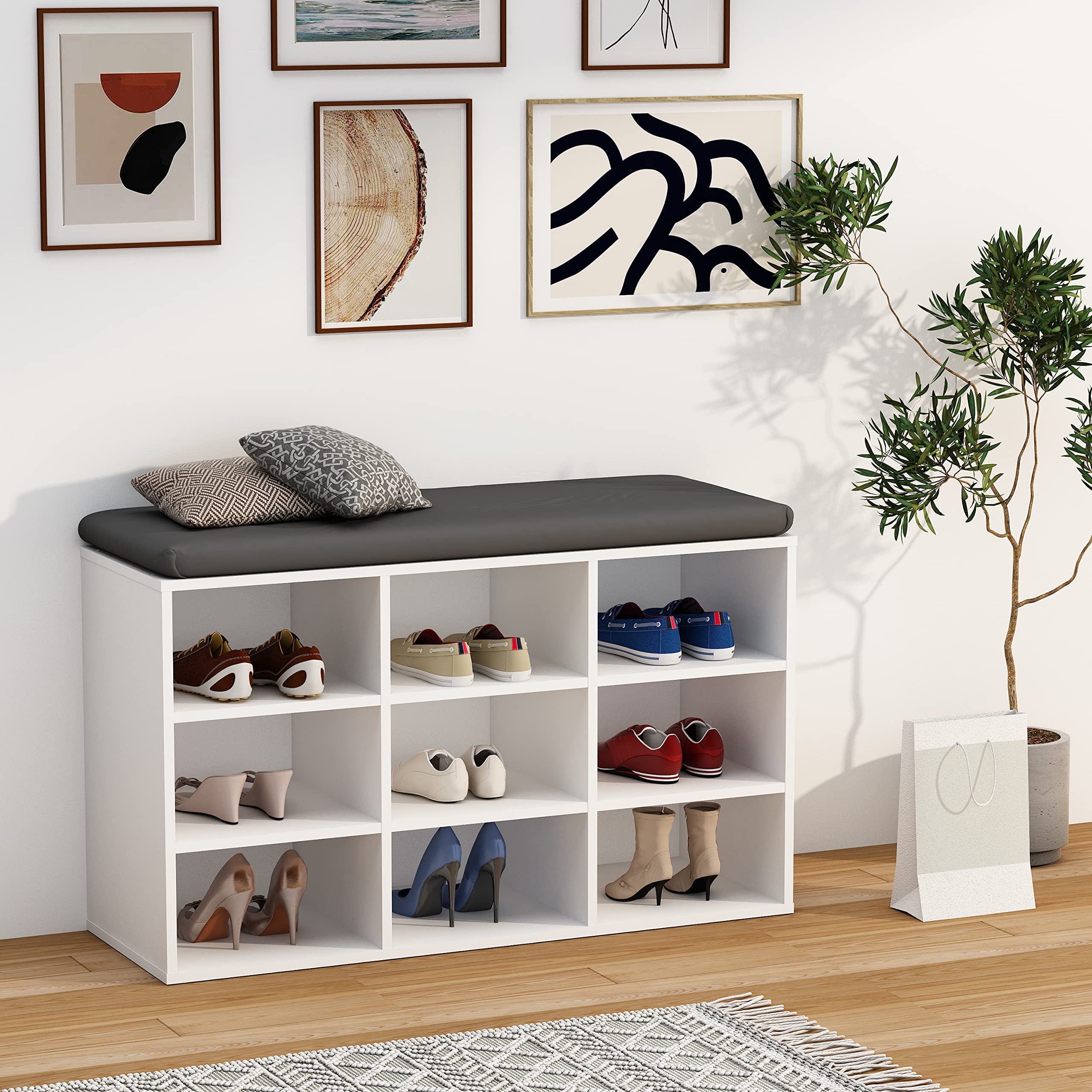 VCM Holz Schuhregal | Maße ca. H. 50 x B. 80 x T. 30 cm | Schuhkommode mit 9 Fächer | Schuhschrank - Hinsol XS