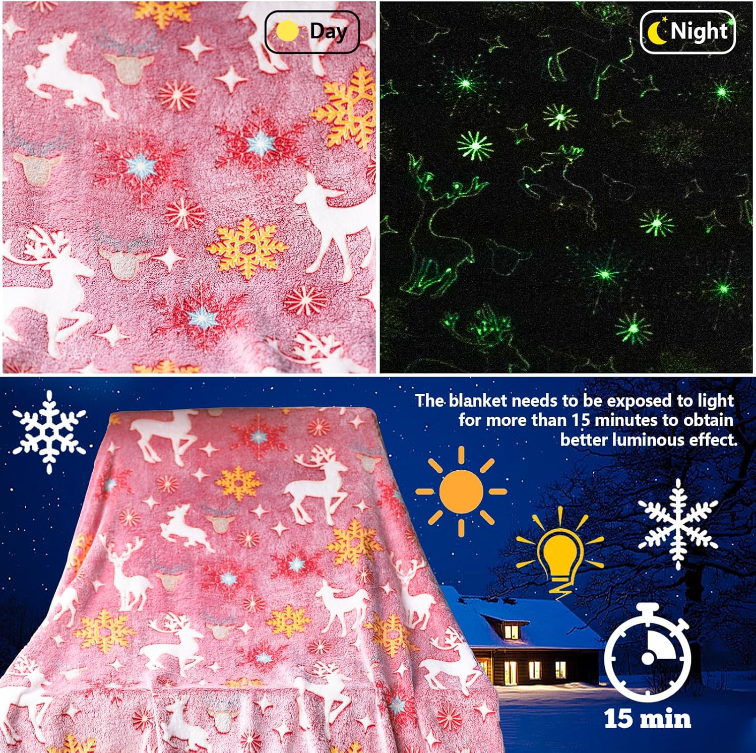 Glow in The Dark Christmas Throw Blanket with Storage Bag, Soft Throw Blanket for Girls Boys, Camping Blanket, Gifts for Children Ages 1-10, Kids Blanket, Day Care Home Office Travel Use - Image 4