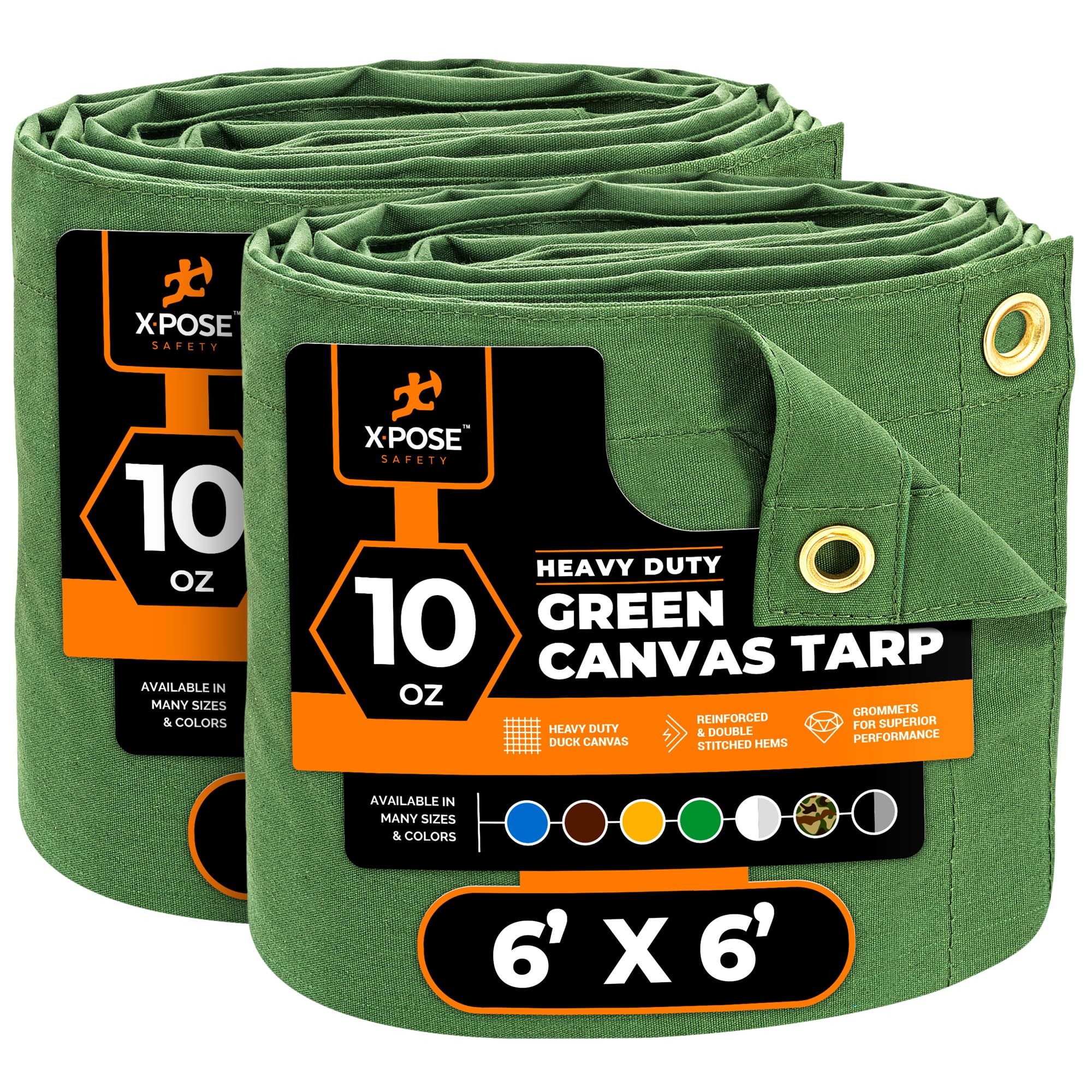 Xpose Safety Canvas Tarp - 10oz Green Canvas Tarps Heavy Duty Water Resistant with Brass Grommets- Multipurpose Outdoor Tarpaulin for Camping, Canopy, Trailer, Equipment Cover 6' x 6' (2 Pack) โ image 1