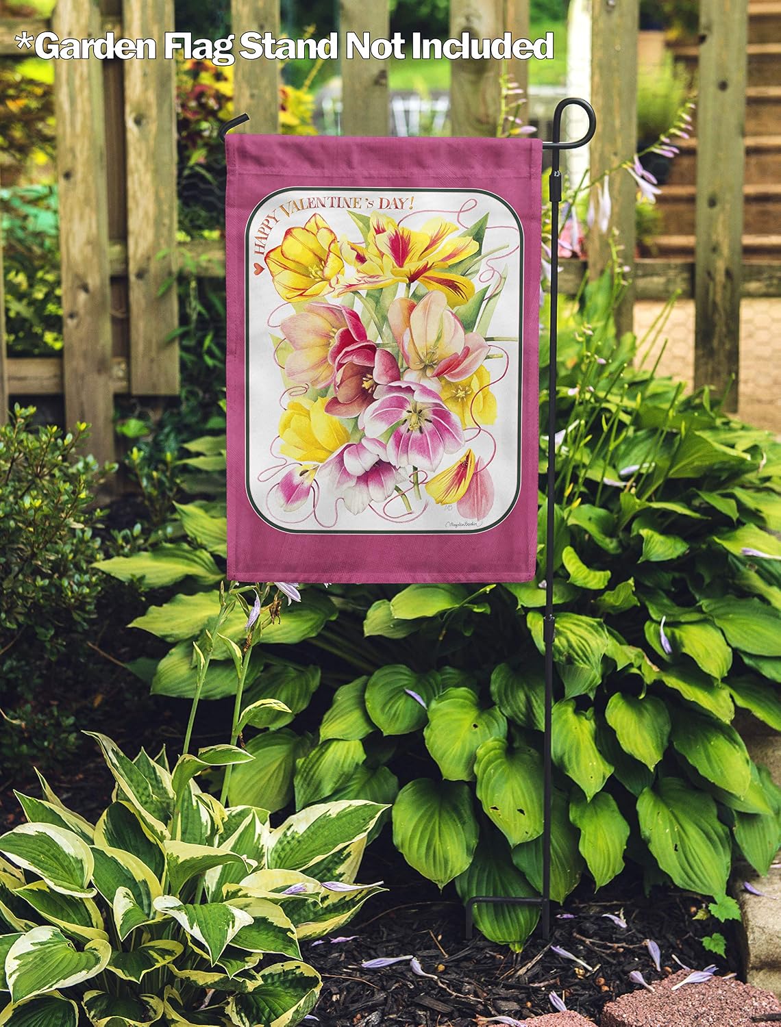 Flagology, Marjolein Bastin, Happy Valentine’s Day Floral – Garden Flag 12" x 18", Outdoor/Indoor, Exclusive Premium Fabric, Valentines Day