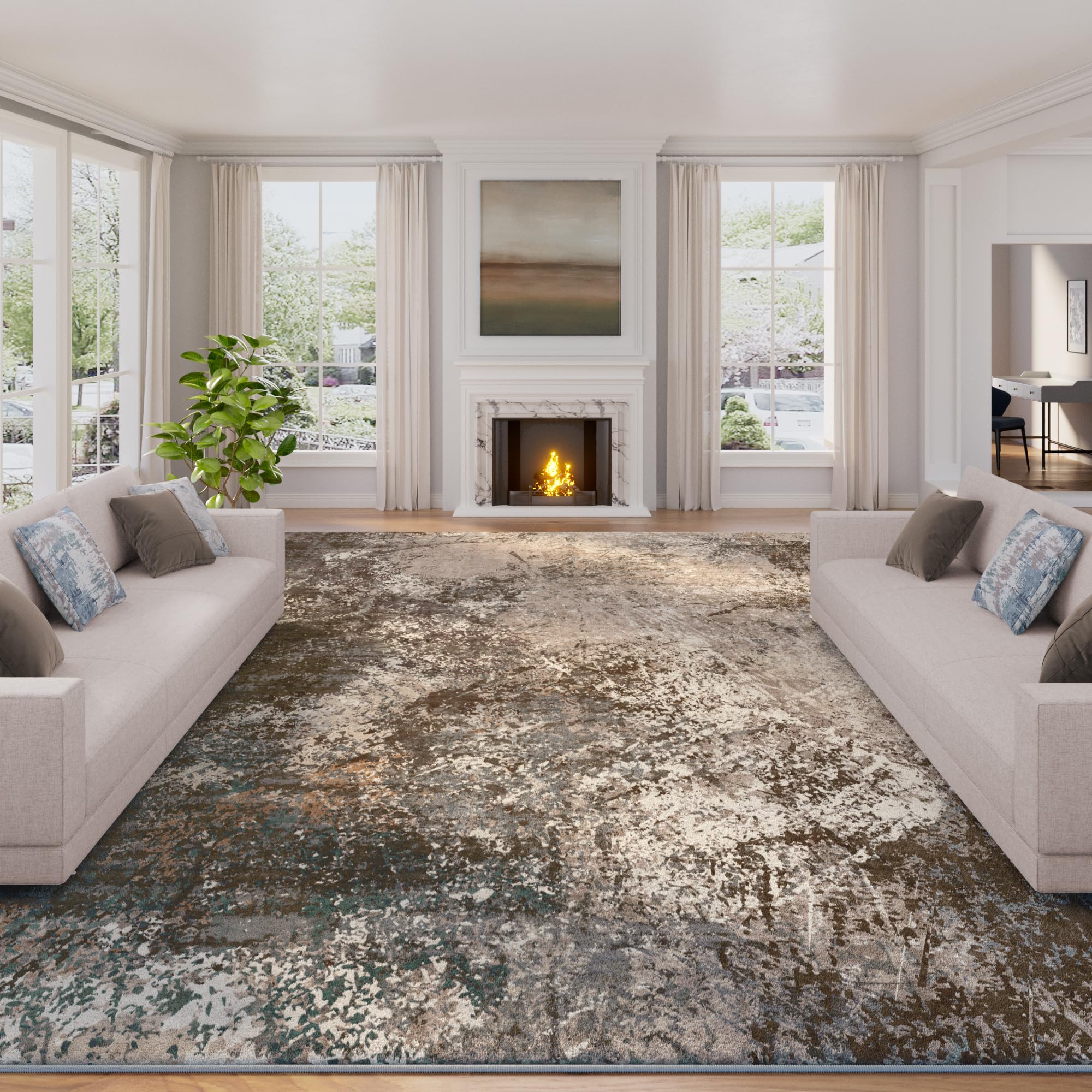 Arbosofe Modern Abstract Rug for Living Room, 8'x10' Washable Area Rug with Non-Slip Backing & Short Pile, Large Carpet with Abstract Pattern for