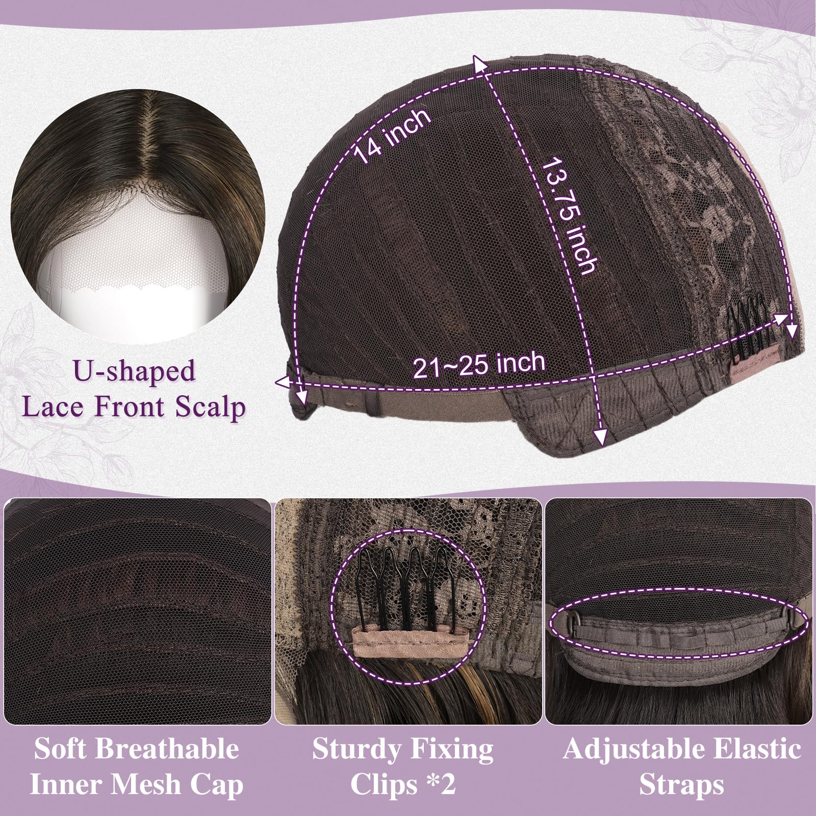 BARSDAR Negro Marrón Highlight Layered Peluca, Shoulder Longitud Liso Layered Pelucas para Mujeres Media Longitud Butterfly Face-Framing Curtain Bangs Peluca Sintética Aspecto Natural Pelucas de Pelo