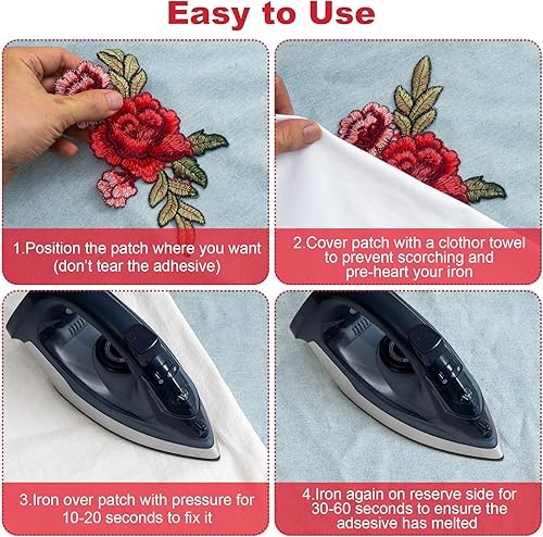 Miniatura 3 de 4 piezas de flores de peonía bordadas, apliques para coser para planchar en ramo bohemio para vestido de boda, ropa, jeans, sombrero, chaquetas,