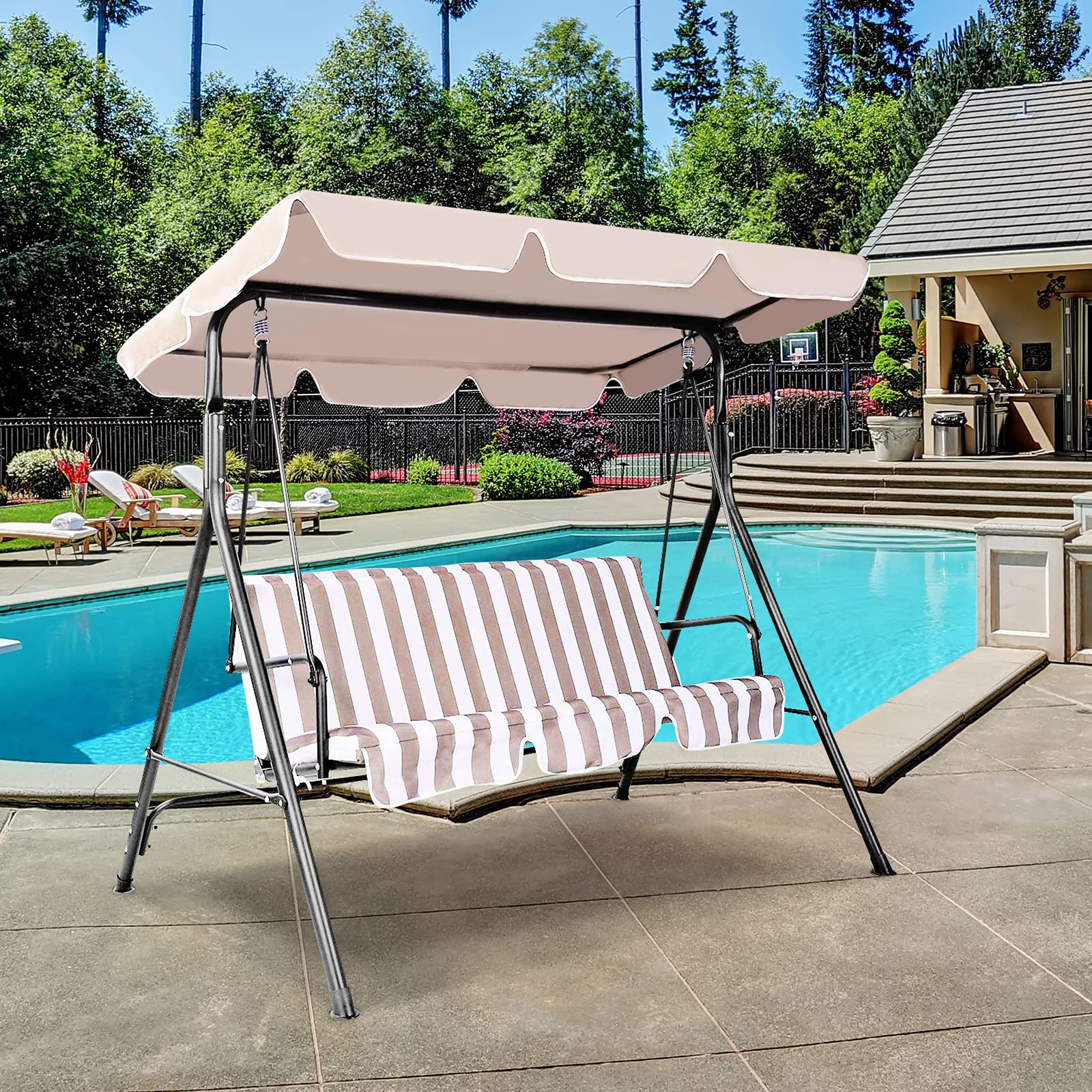 DREAMADE Ersatzdach Gartenschaukel, 191 x 132 cm, Sonnendach für Hollywoodschaukel, Schaukel Ersatzbezug, Dachbezug, Dachplane (Beige)