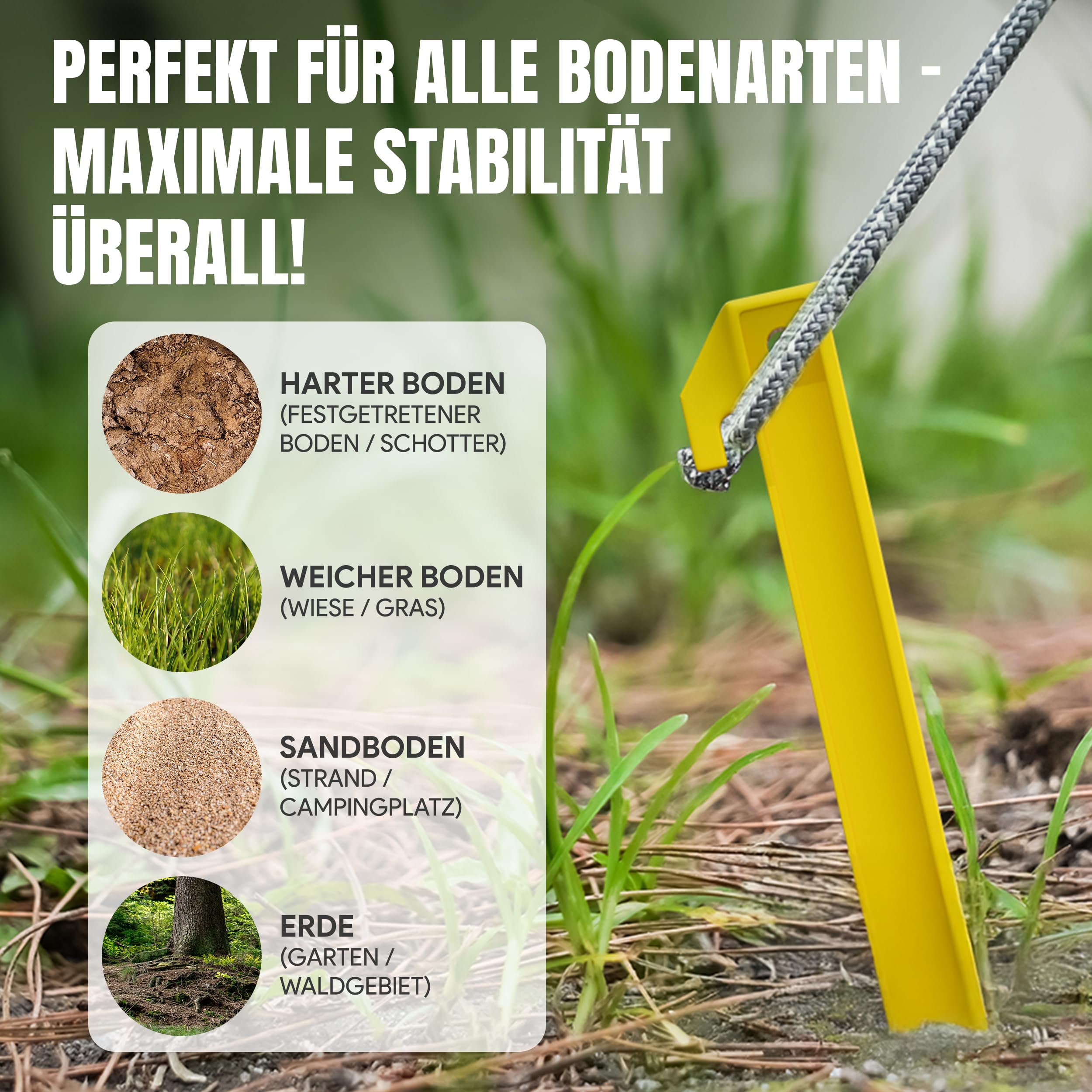 zeltheringe für schotter 6 Stück Zelt-Heringe 23 cm – Extra stabile Erdnägel aus ABS-Kunststoff – Gelb & gut sichtbar – Zelt, Pavillon, Vorzelt & Camping – Ideal für weiche, Harte & sandige Böden Furka - Grimsel - categories_Clothing Model:LeopardSeries