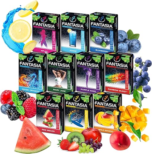 Fantasia Herbal - Sabores de Hookah Shisha, sin tabaco ni nicotina, paquete variado, 50 gramos 1.76onzas