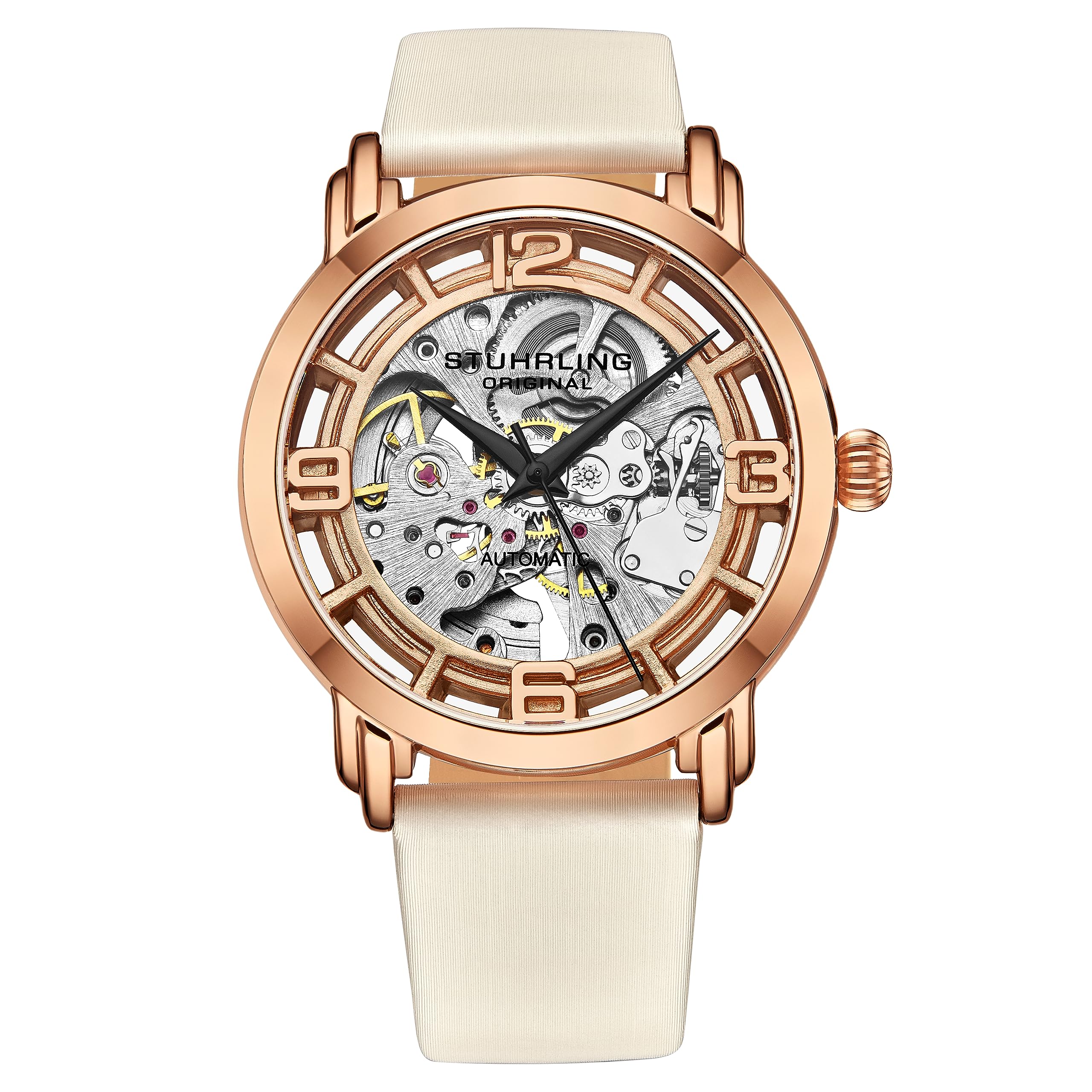 Stuhrling Original Womens Dress Watch Skeleton Dial Automatic Self Winding Movement Leather Band Wrist Watch for Woman