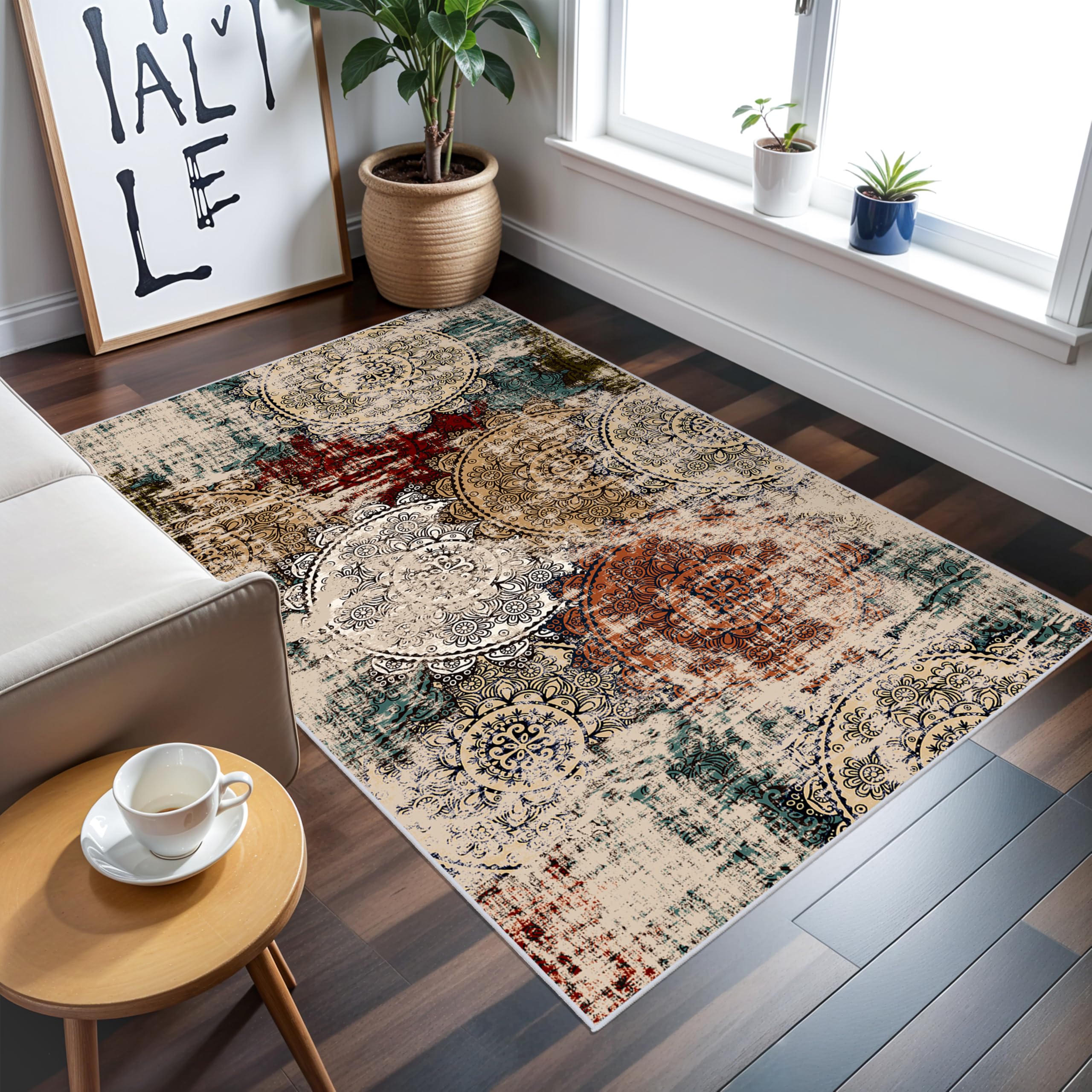 BYYVOO Washable 3x5 Area Rugs - Abstract Living Room Rus Low Pile Area Rug for Bedroom Soft Water Resistant Non Slip Modern Floor Area Rugs for Entry