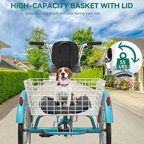Miniatura 10 de YITAHOME Triciclo para adultos, bicicletas de 3 ruedas de 24 y 26 pulgadas, bicicleta de triciclo de 1 velocidad para adultos con cestas extraíbles,