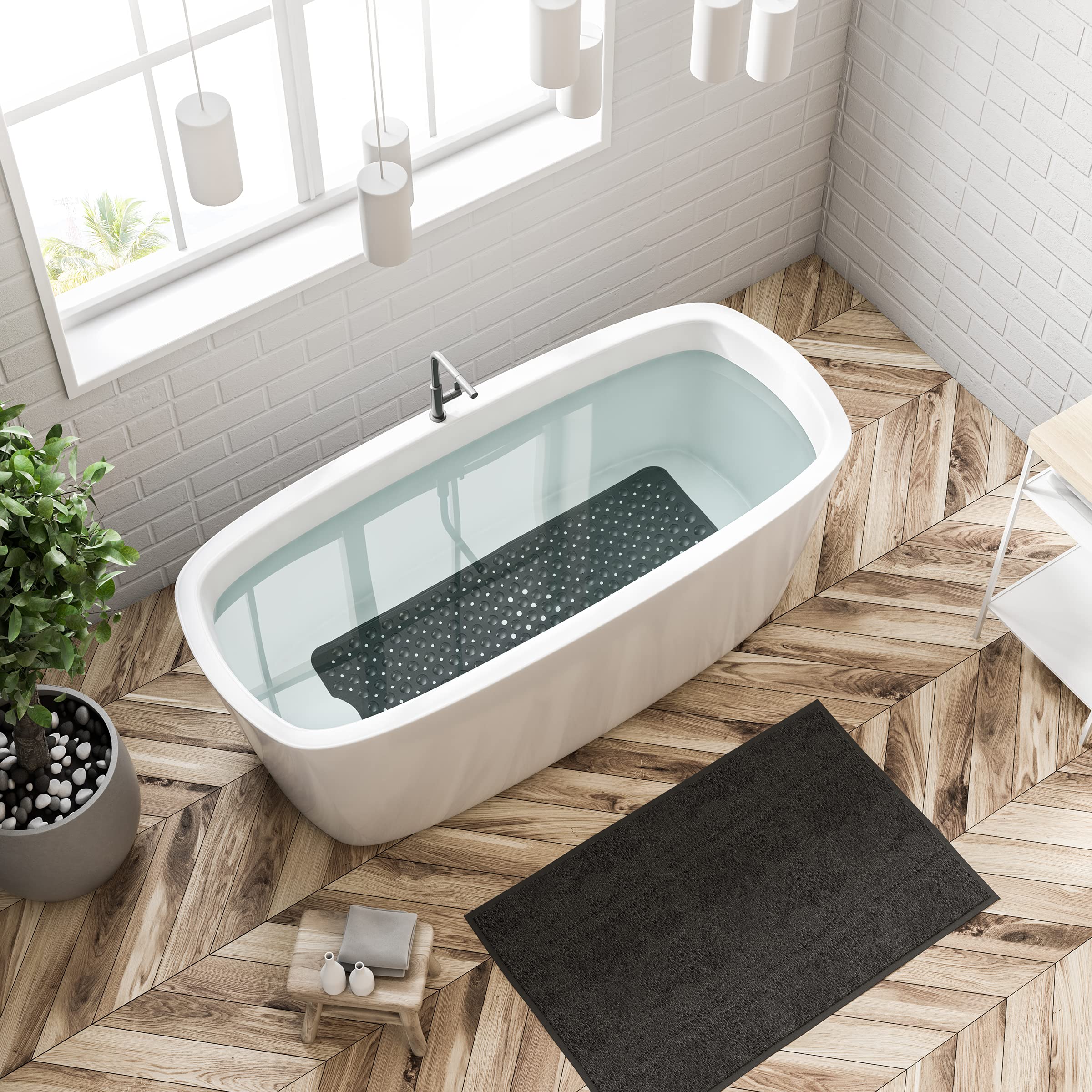 Tapis De Bain Antidérapant PVC - 200 Ventouses, Sans BPA, Résistant Aux Moisissures - 100x40cm, Lavable En Machine