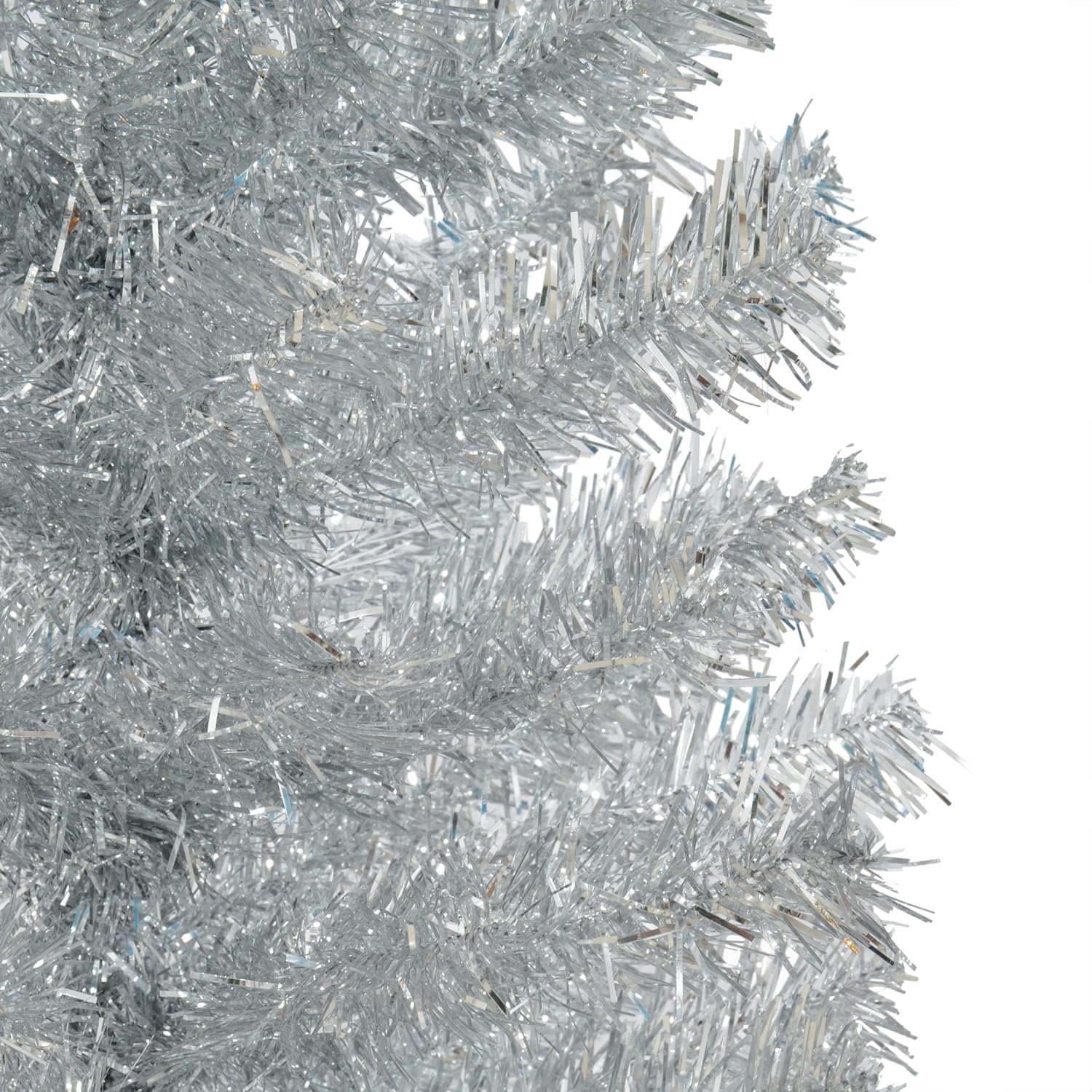 4.5 ft Pre-lit Silver Tinsel Tree, 160 Tips, 70 UL Clear Incandescent Lights