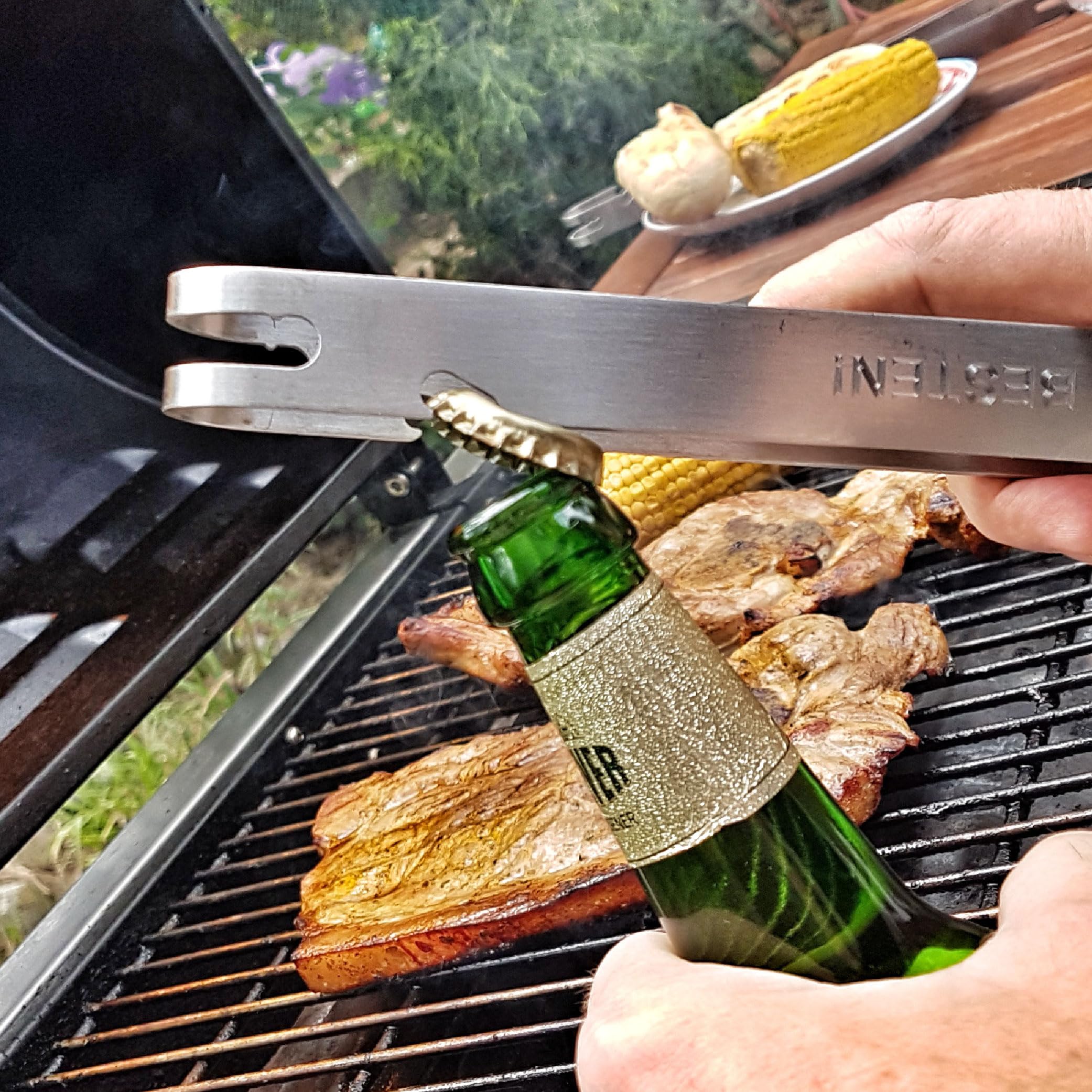 Grillzange mit Gravur, Grillbesteck aus Edelstahl rostfrei, personalisierte BBQ-Zange mit Namen, Text oder Spruch gravieren lassen, Geschenk für Grillmeister
