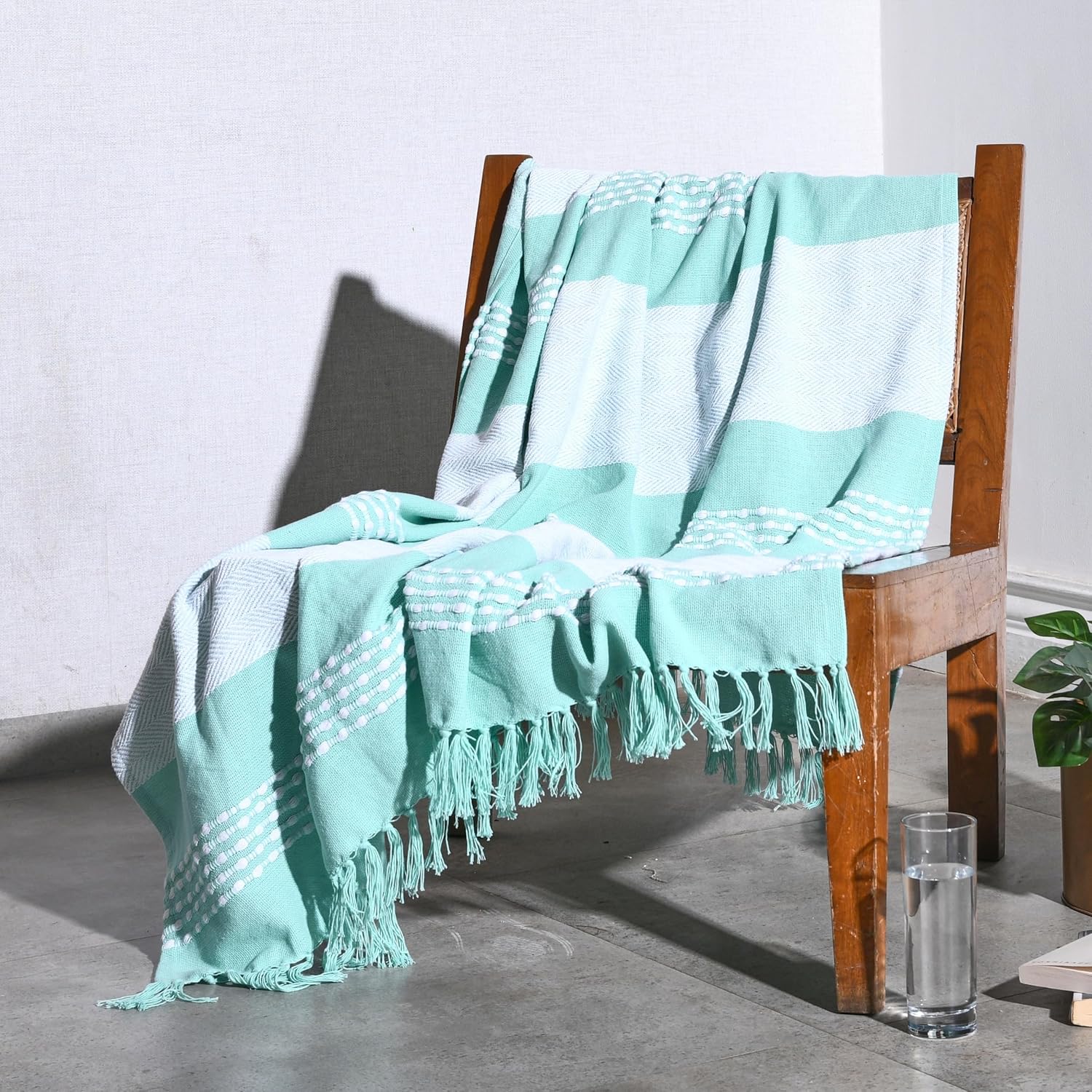 Folkulture 100% Recycled Cotton Couch Blanket & Throws, 50" x 60", Sage Green, Soft & Warm, Boho Style