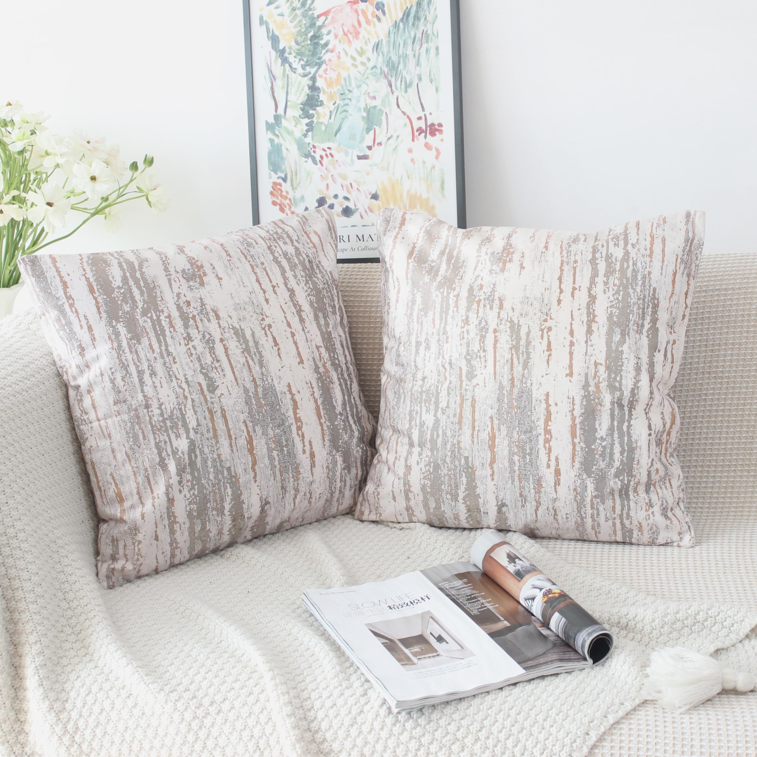 NIULAA Velvet Brown Cushion Covers 18x18 Double Sided Vintage Cushion Cover 45cm x 45cm Set of 2 Soft Neutral Abstract Pillow Cases 45 x 45 for Sofa Living Room Bedroom - Image 2
