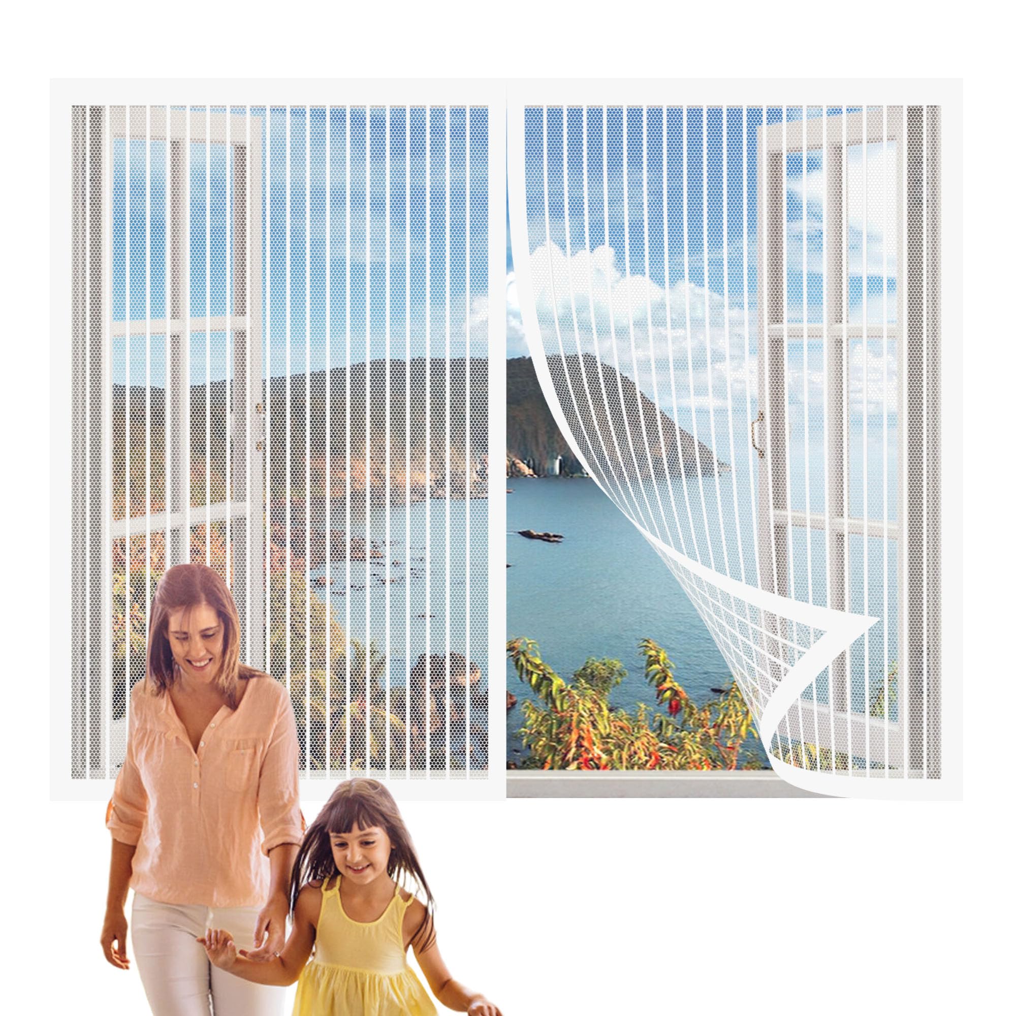 Taolitao White Fly Screens For Windows That Open Inwards 146 X 195 Cm Adjustable Diy Window Screen Without Drilling Shuts Automatically For Door And Window,