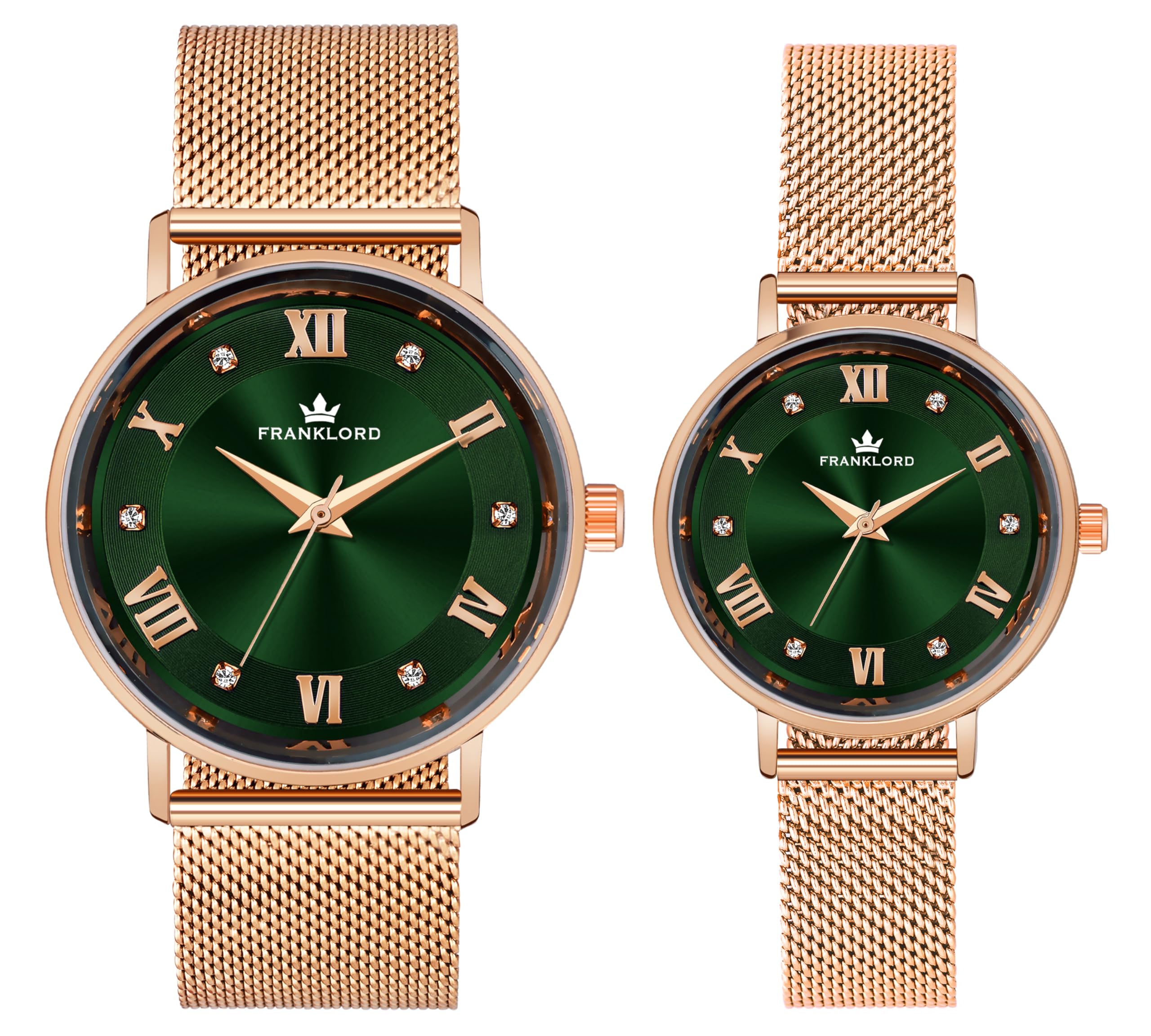 Franklord Romeo and Juliet Couple Watch Series | Men's & Women's Analog Watch Gift Set | Green Dial | Wedding Bandhan