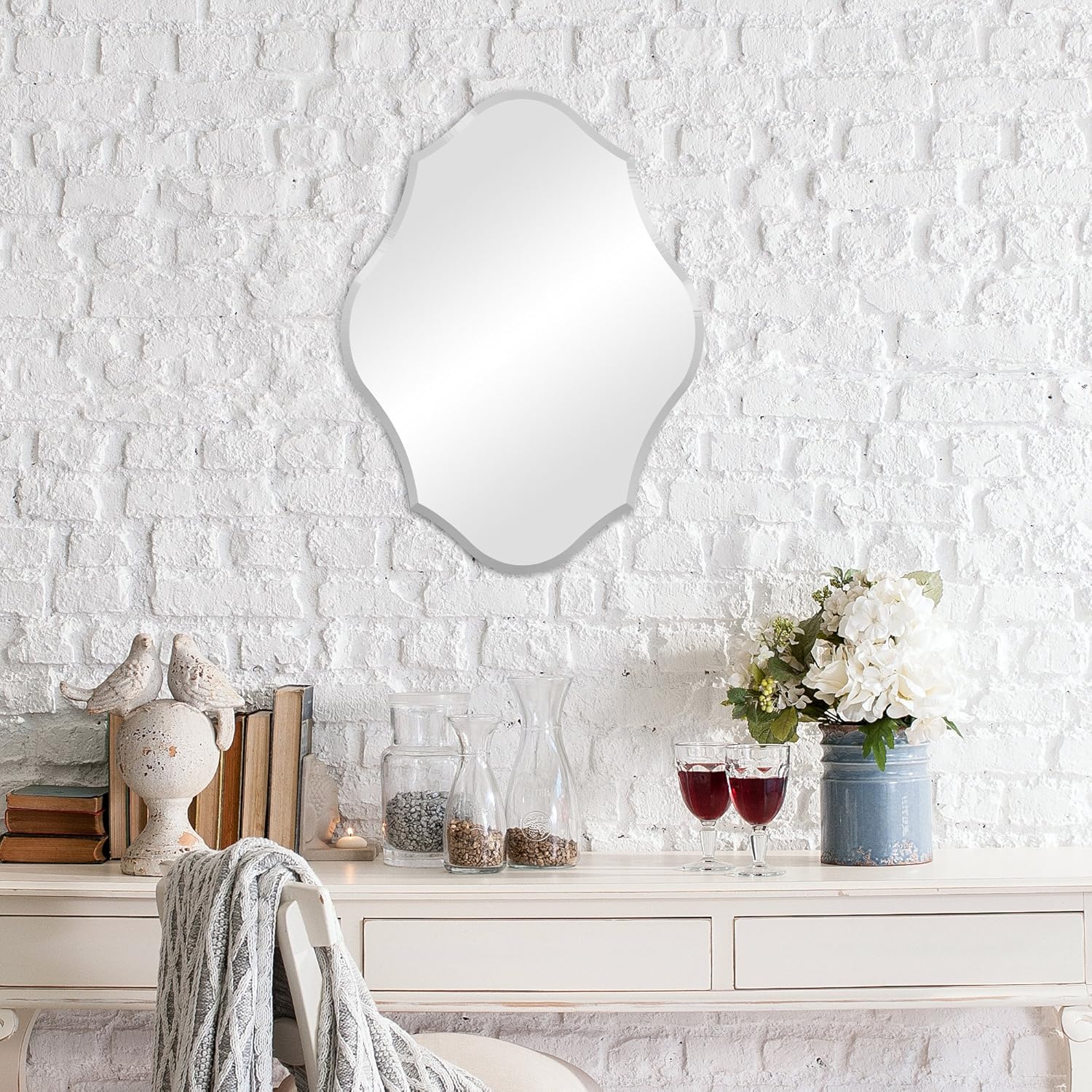 Patton Wall Decor Royal Scalloped Edge Frameless Mirror Silver : Home & Kitchen