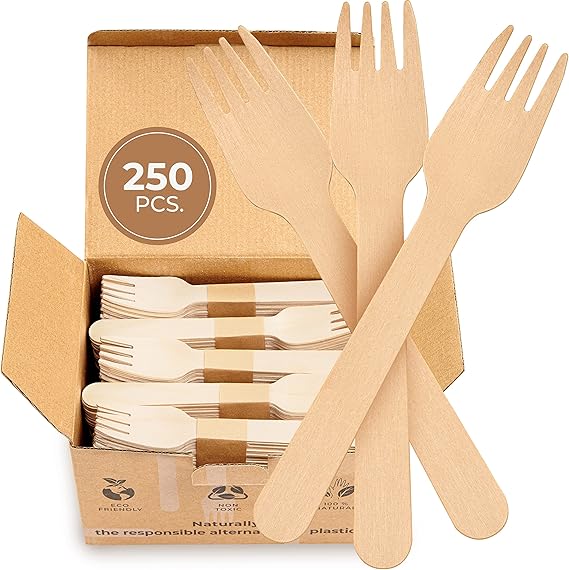 Disposable Wooden Forks Set of 250 Pcs EcoFriendly