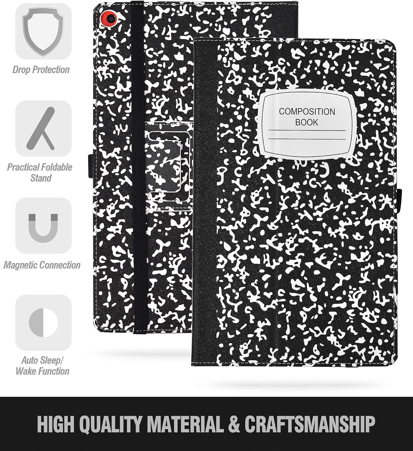 Poetic All-New Fire HD 10 Tablet Case (7th Gen 2017 and 9th Gen 2019 Release),Slim Synthetic Leather Flip Stand Cover, Auto Sleep/Wake, Magnetic Closure,for Amazon Fire HD 10.1 Inch, Composition Book