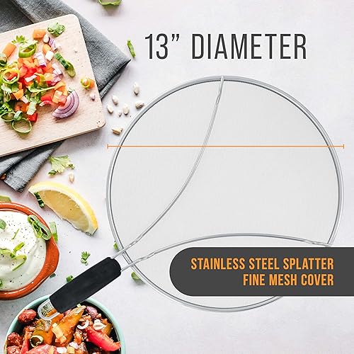 Miniatura 2 de U.S. Kitchen Supply Protector de salpicaduras de acero inoxidable de 13 pulgadas, cubierta de malla fina, grasa y aceite, pantalla de salpicaduras